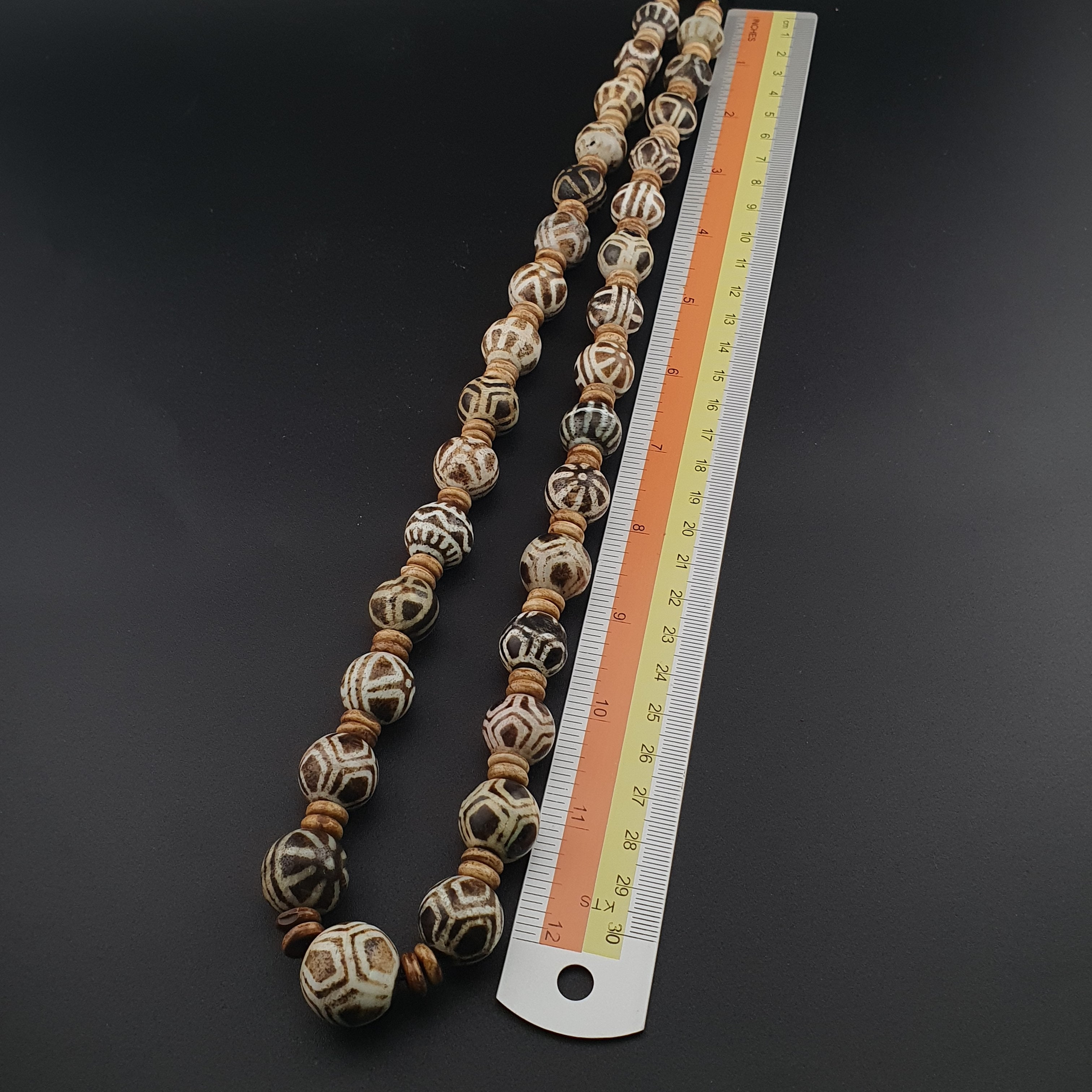 Burmese Antique Pumtek Pyu Beads Necklace Rare Tribal Etched Beads, Ancient Burma Collectible Jewelry