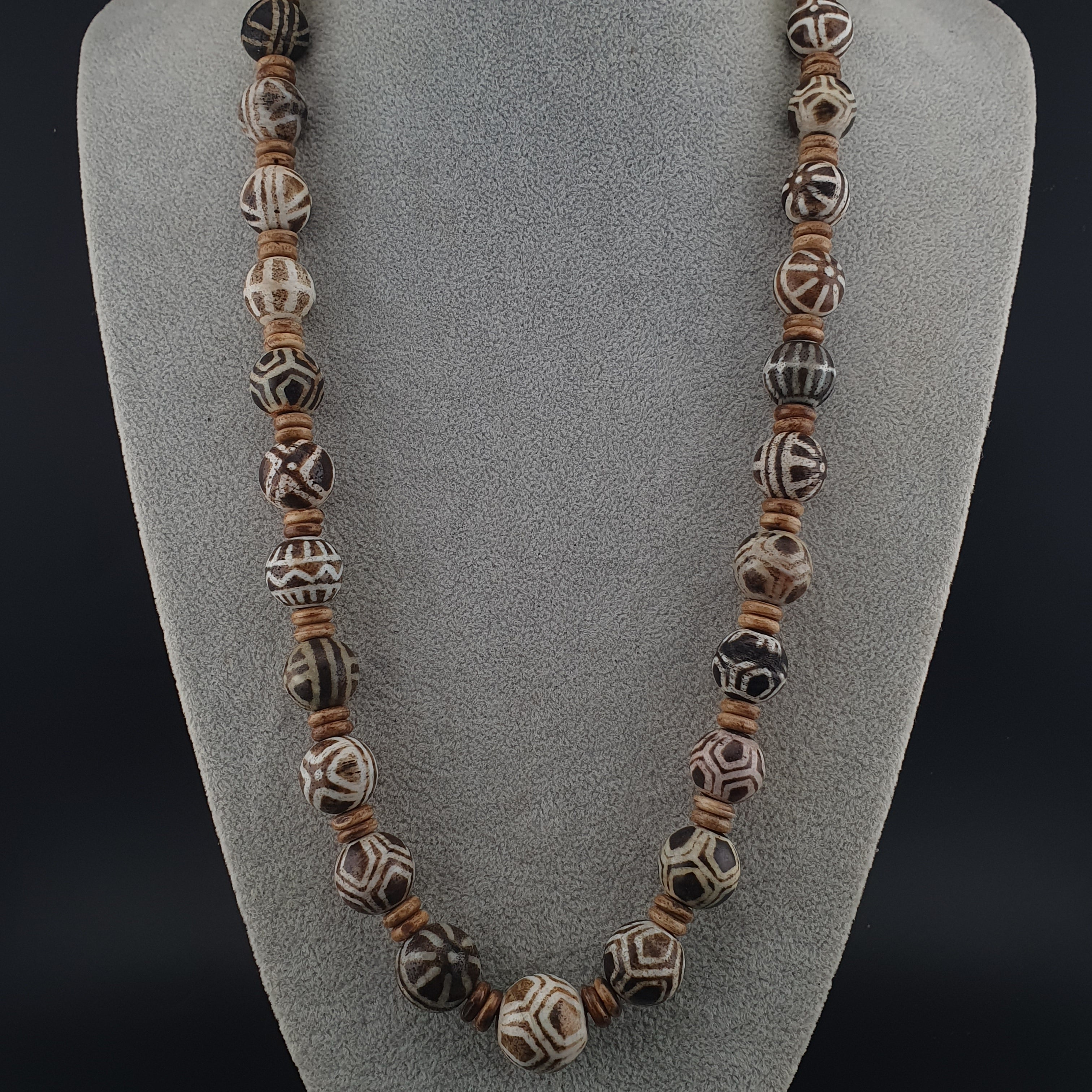Burmese Antique Pumtek Pyu Beads Necklace Rare Tribal Etched Beads, Ancient Burma Collectible Jewelry