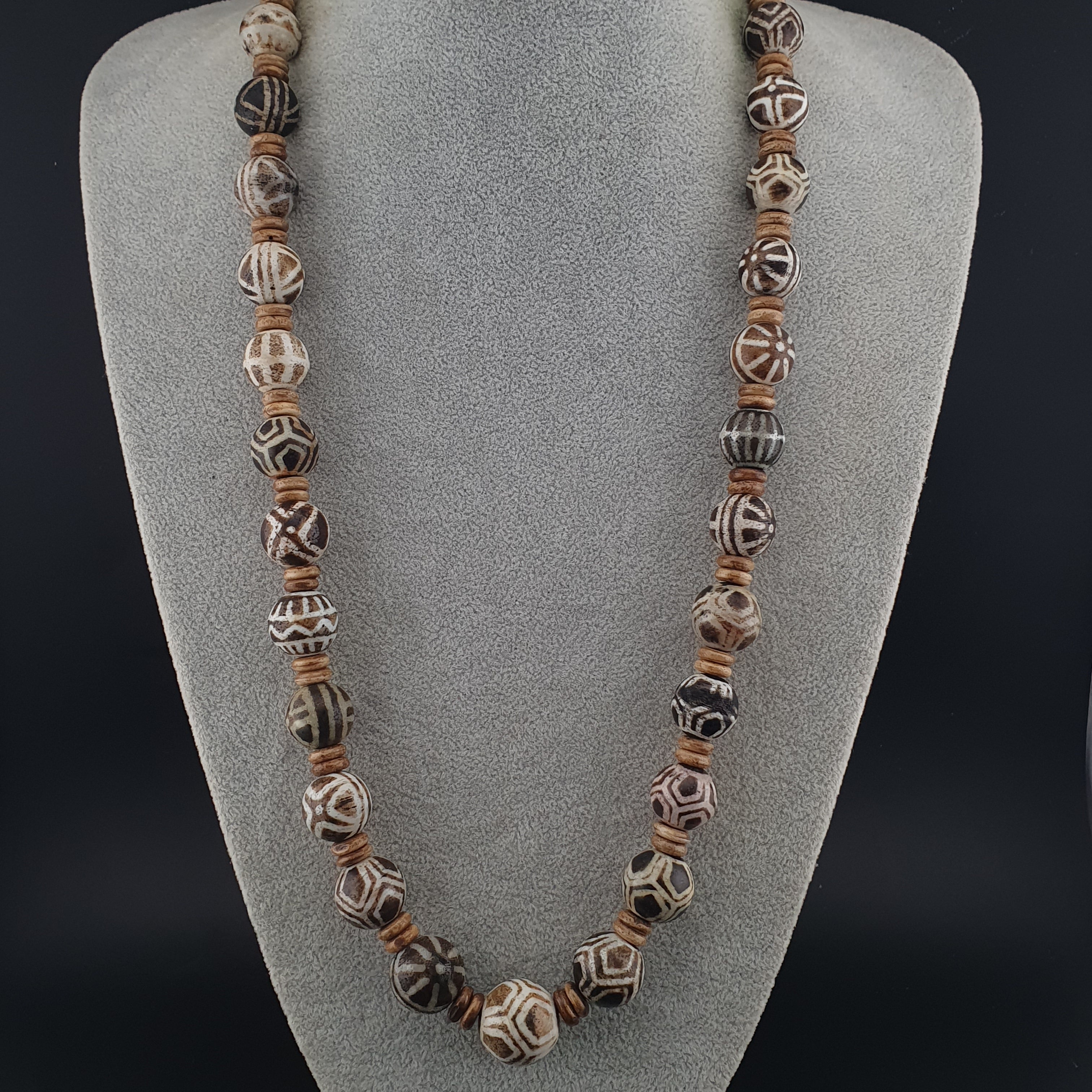 Burmese Antique Pumtek Pyu Beads Necklace Rare Tribal Etched Beads, Ancient Burma Collectible Jewelry