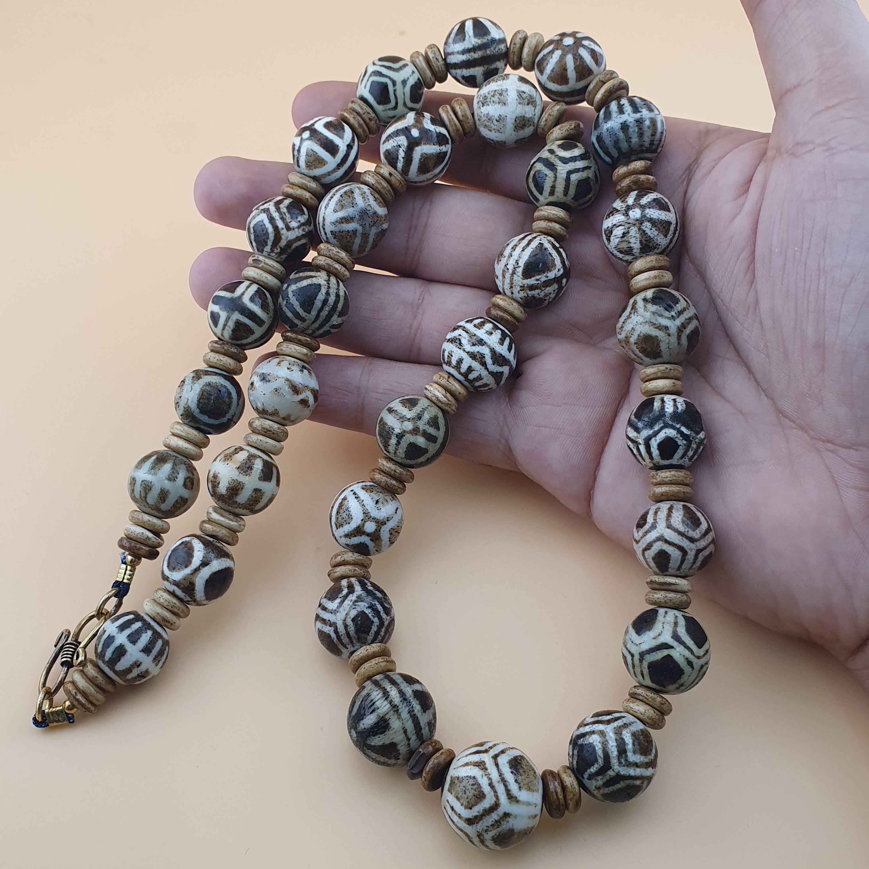Burmese Antique Pumtek Pyu Beads Necklace Rare Tribal Etched Beads, Ancient Burma Collectible Jewelry