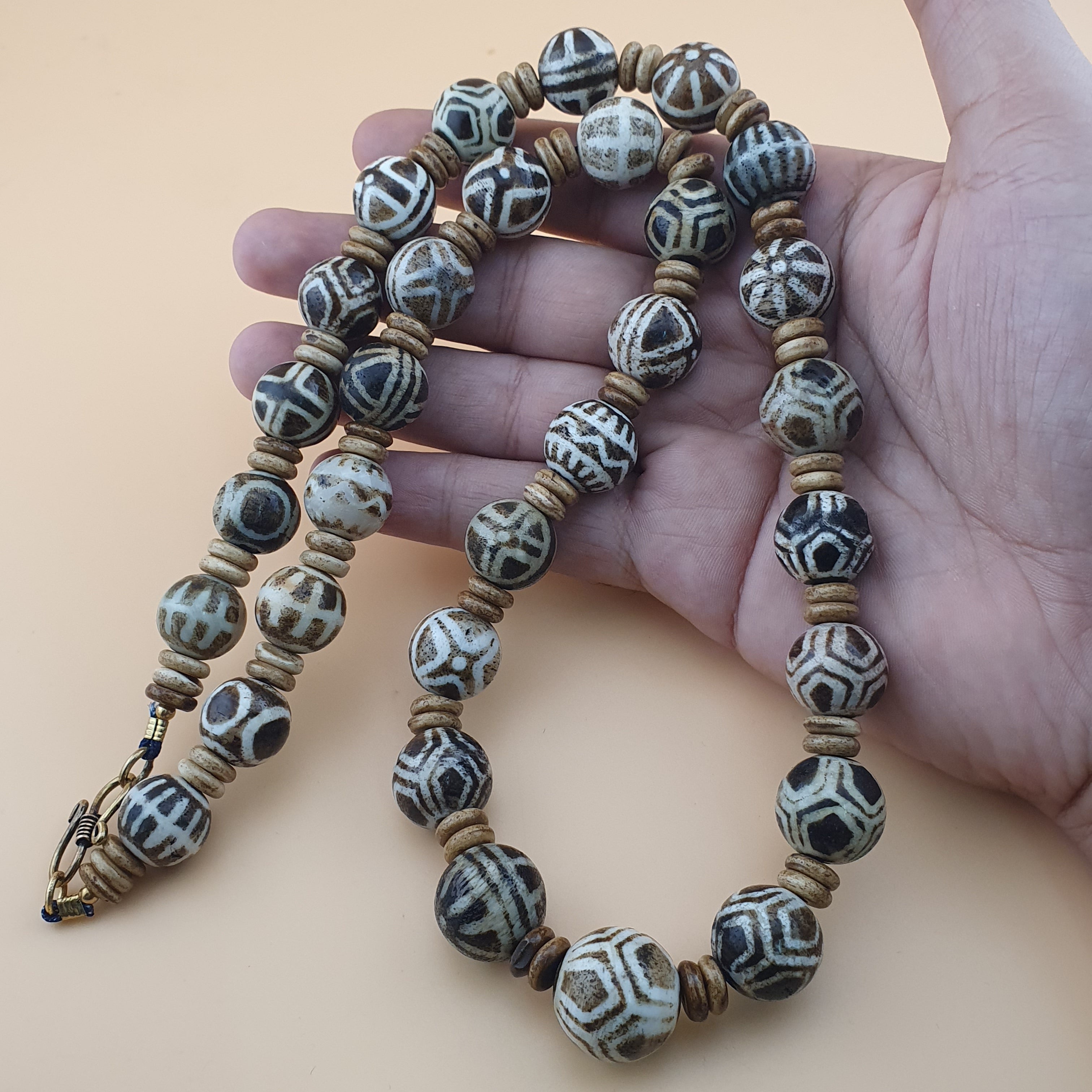 Burmese Antique Pumtek Pyu Beads Necklace Rare Tribal Etched Beads, Ancient Burma Collectible Jewelry