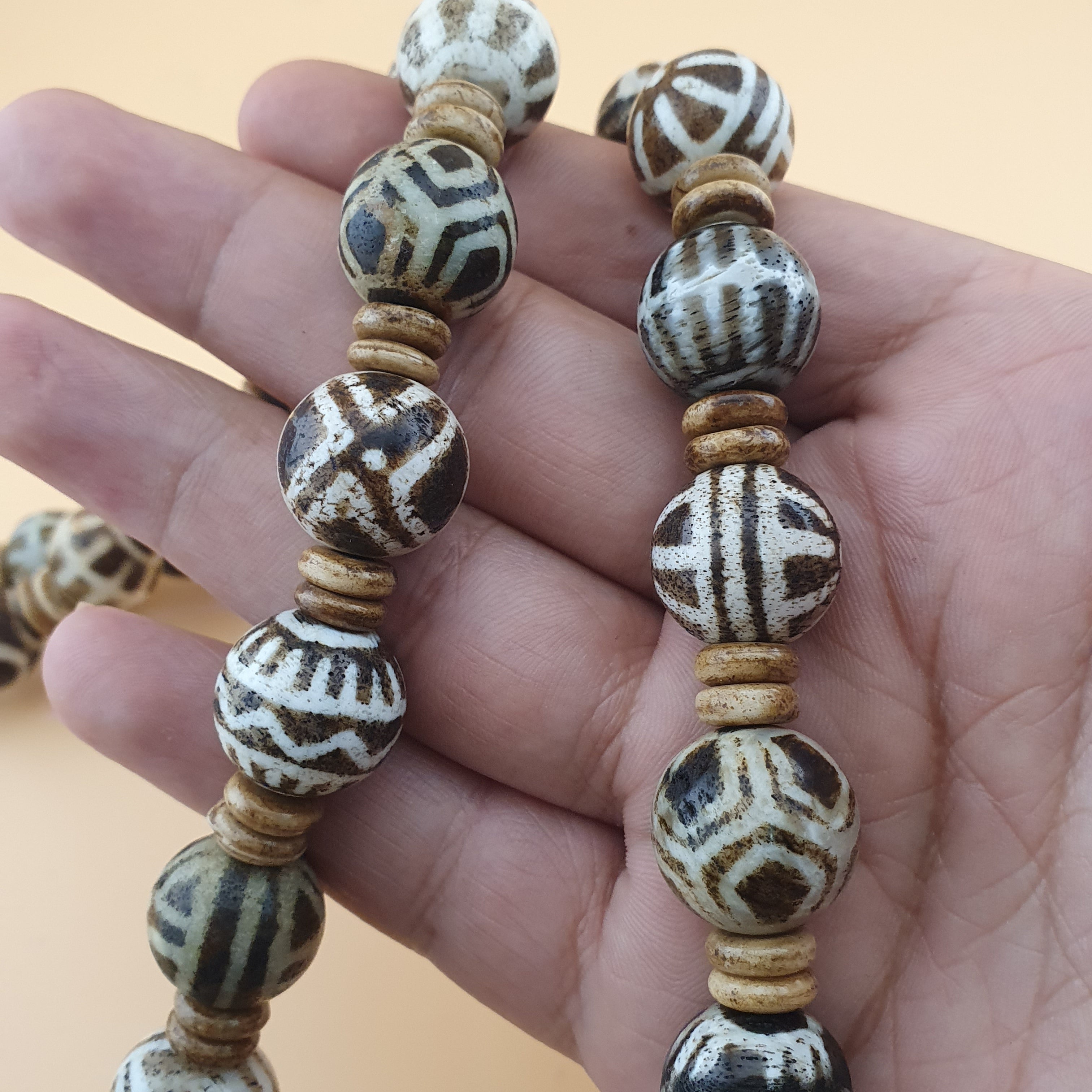 Burmese Antique Pumtek Pyu Beads Necklace Rare Tribal Etched Beads, Ancient Burma Collectible Jewelry