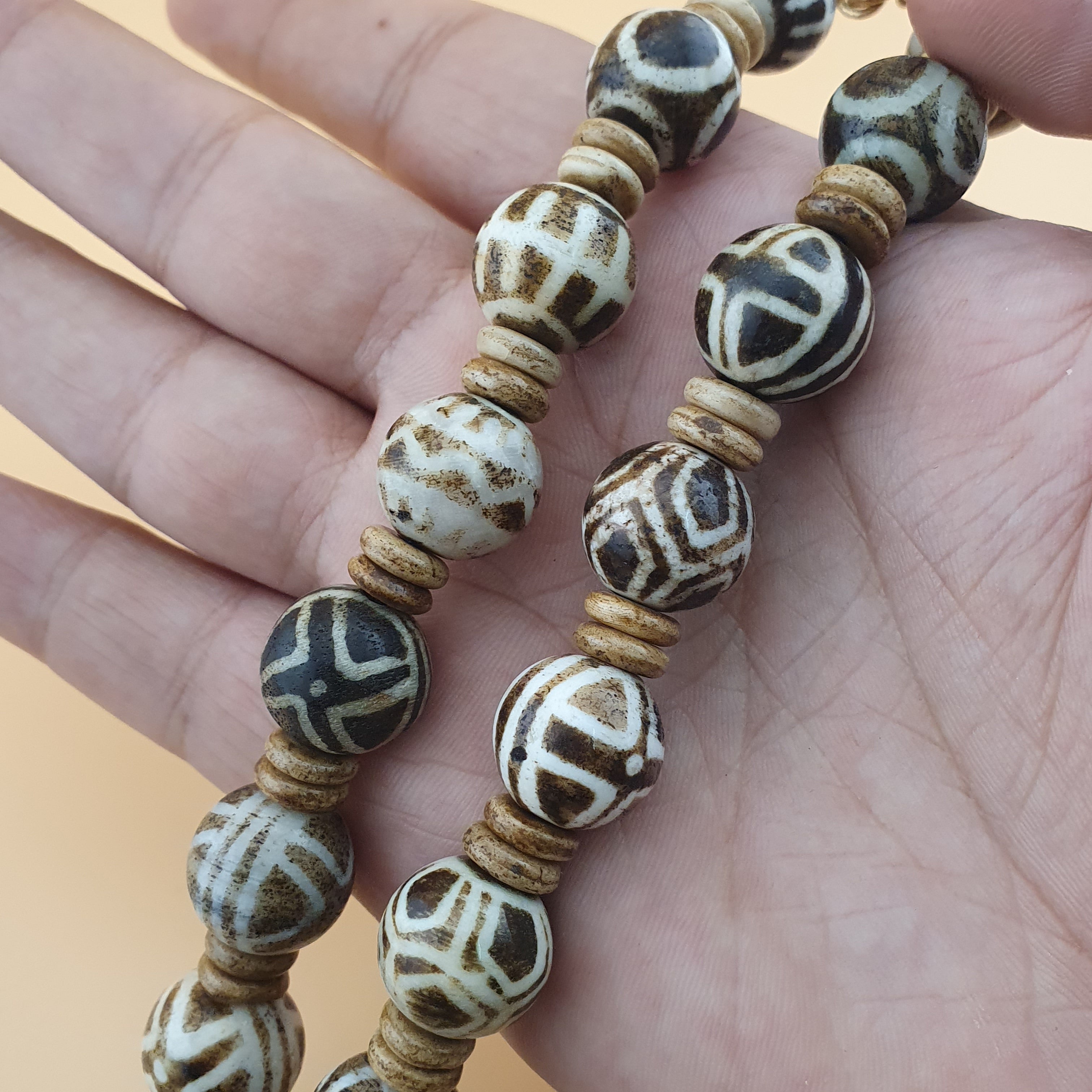Burmese Antique Pumtek Pyu Beads Necklace Rare Tribal Etched Beads, Ancient Burma Collectible Jewelry