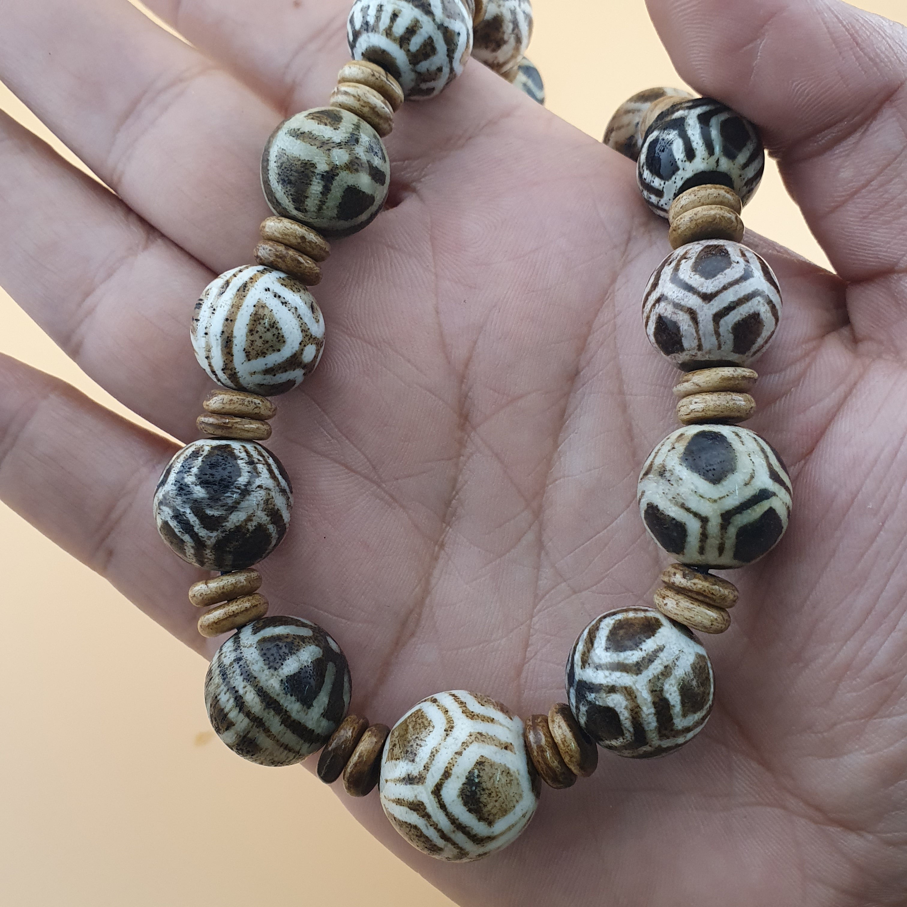 Burmese Antique Pumtek Pyu Beads Necklace Rare Tribal Etched Beads, Ancient Burma Collectible Jewelry