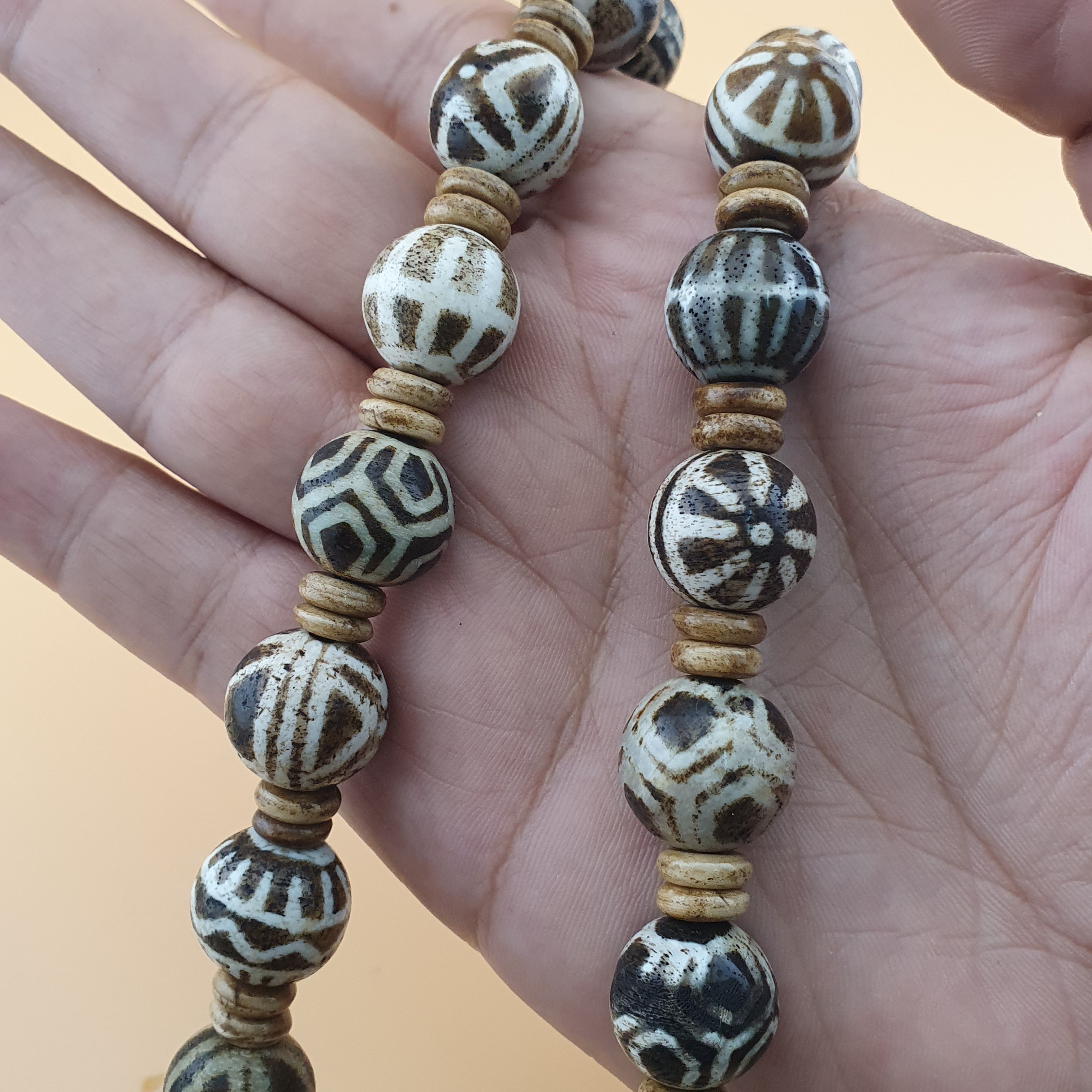 Burmese Antique Pumtek Pyu Beads Necklace Rare Tribal Etched Beads, Ancient Burma Collectible Jewelry