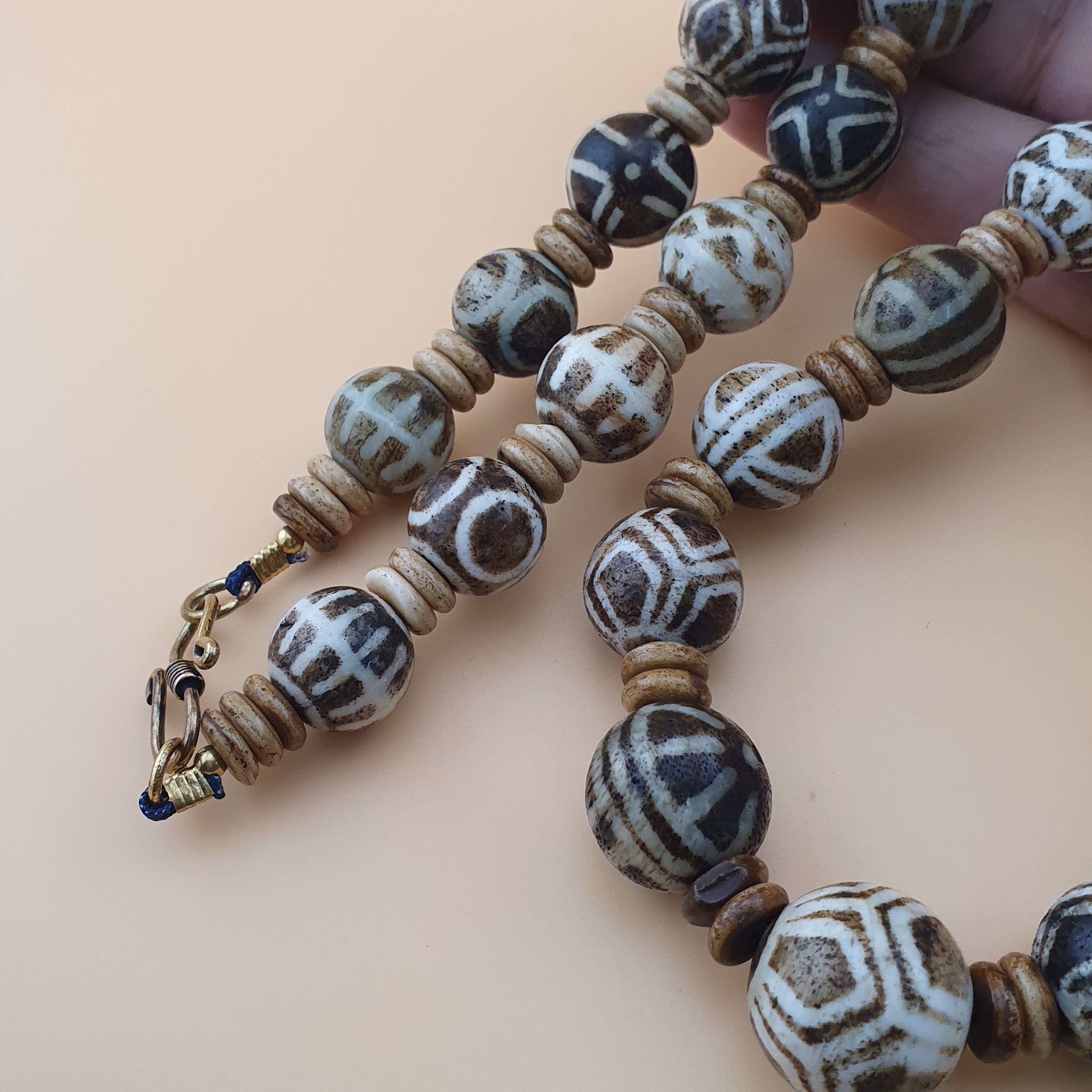 Burmese Antique Pumtek Pyu Beads Necklace Rare Tribal Etched Beads, Ancient Burma Collectible Jewelry