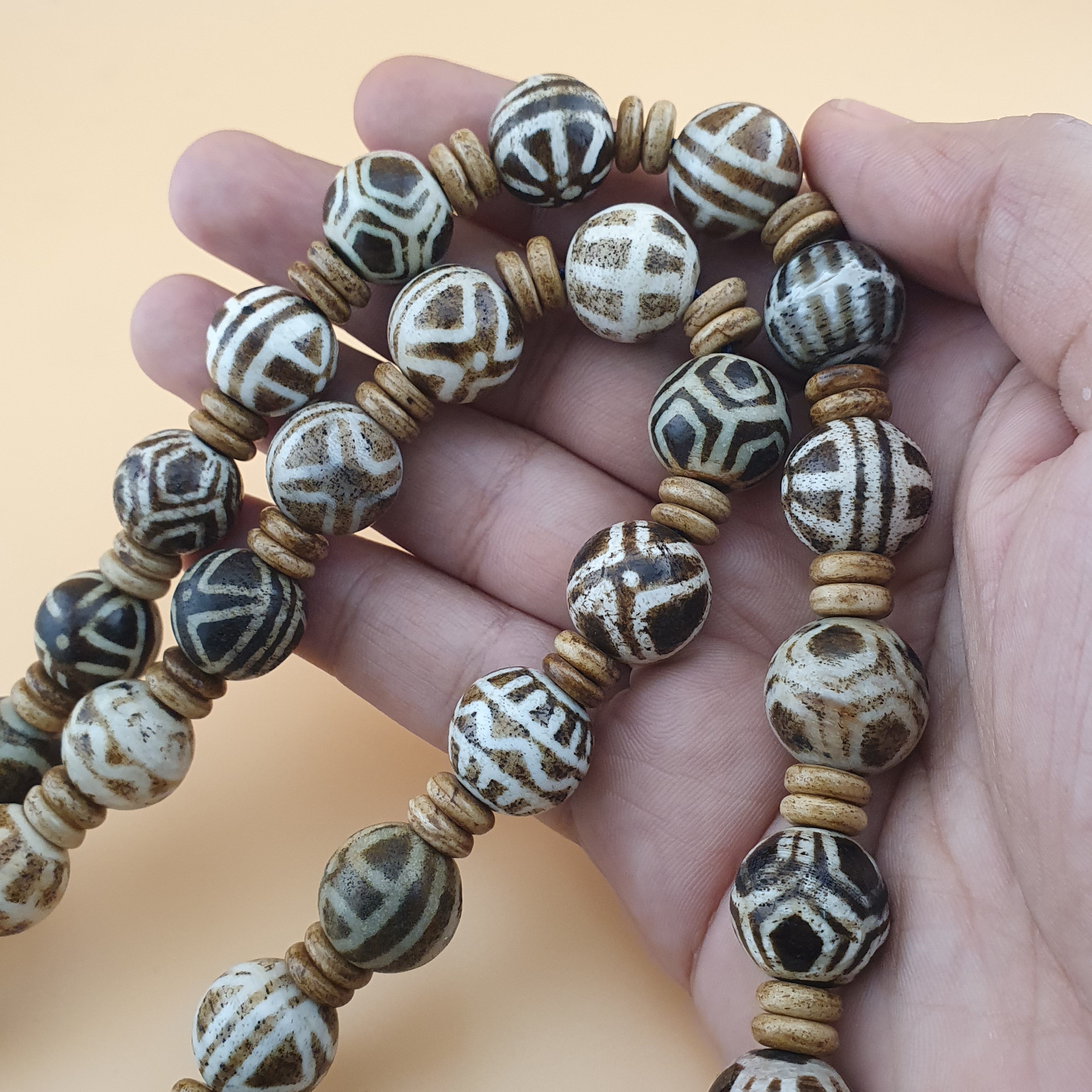 Burmese Antique Pumtek Pyu Beads Necklace Rare Tribal Etched Beads, Ancient Burma Collectible Jewelry