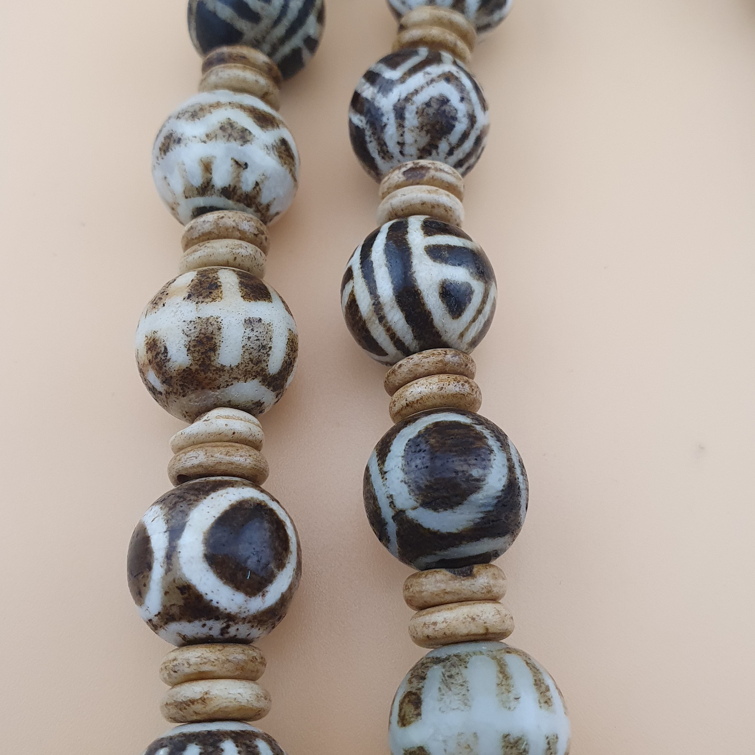 Burmese Antique Pumtek Pyu Beads Necklace Rare Tribal Etched Beads, Ancient Burma Collectible Jewelry