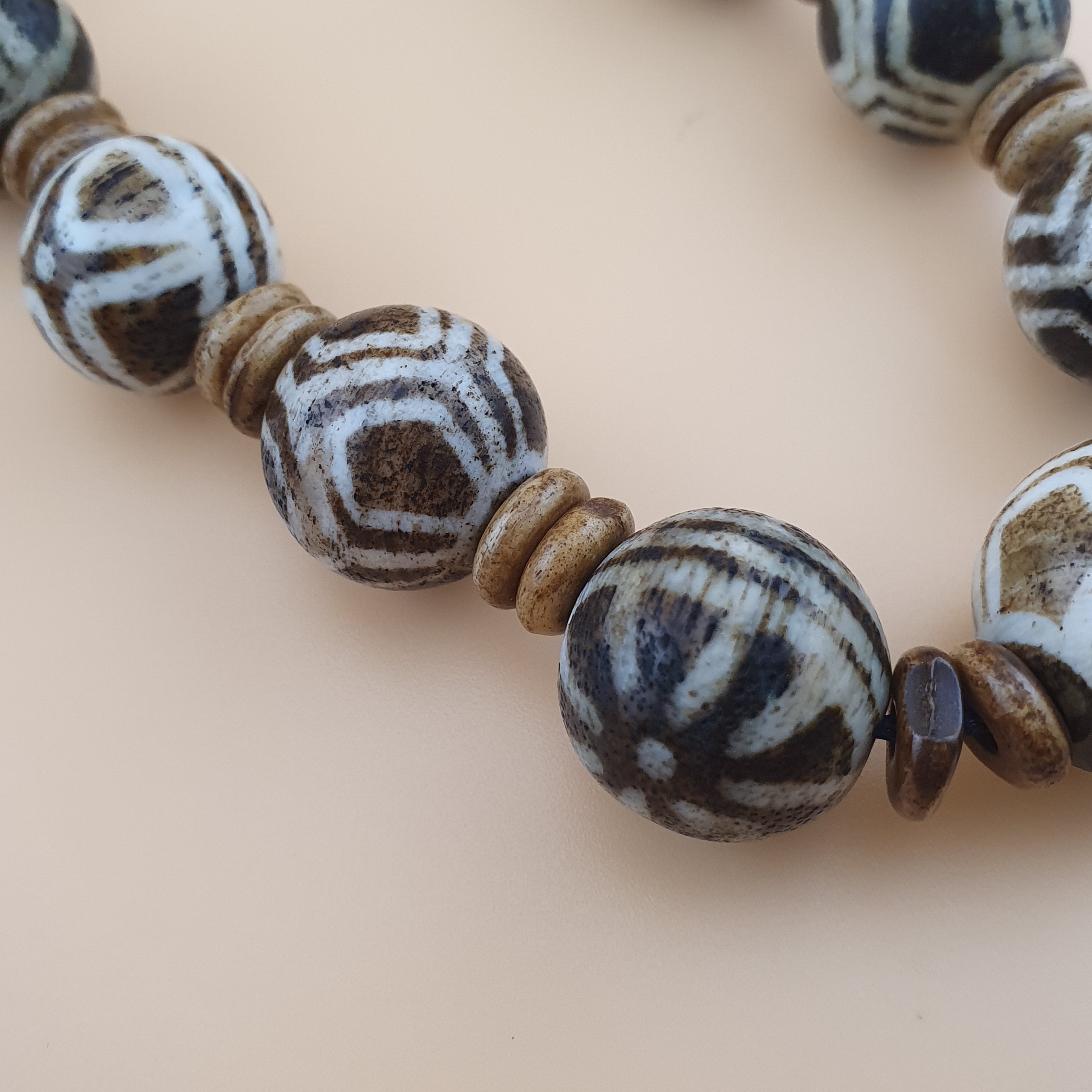 Burmese Antique Pumtek Pyu Beads Necklace Rare Tribal Etched Beads, Ancient Burma Collectible Jewelry