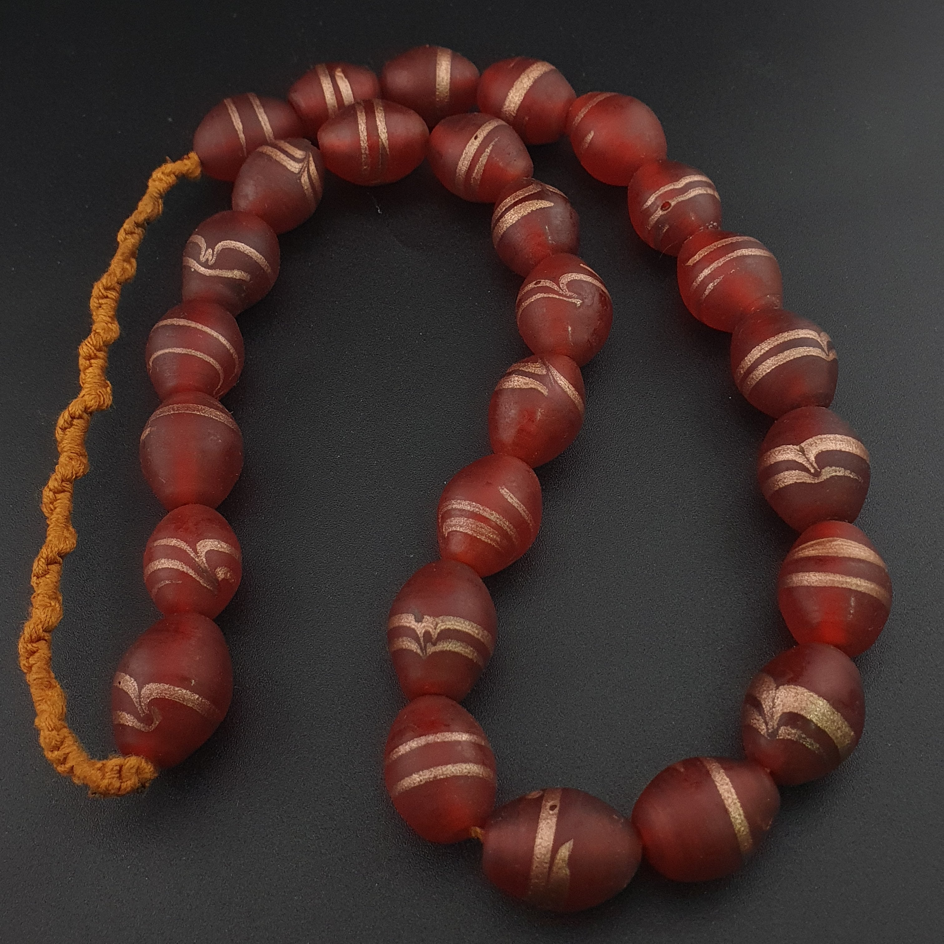 Antique Venetian Style Aventurine Strips Glass Beads Strand