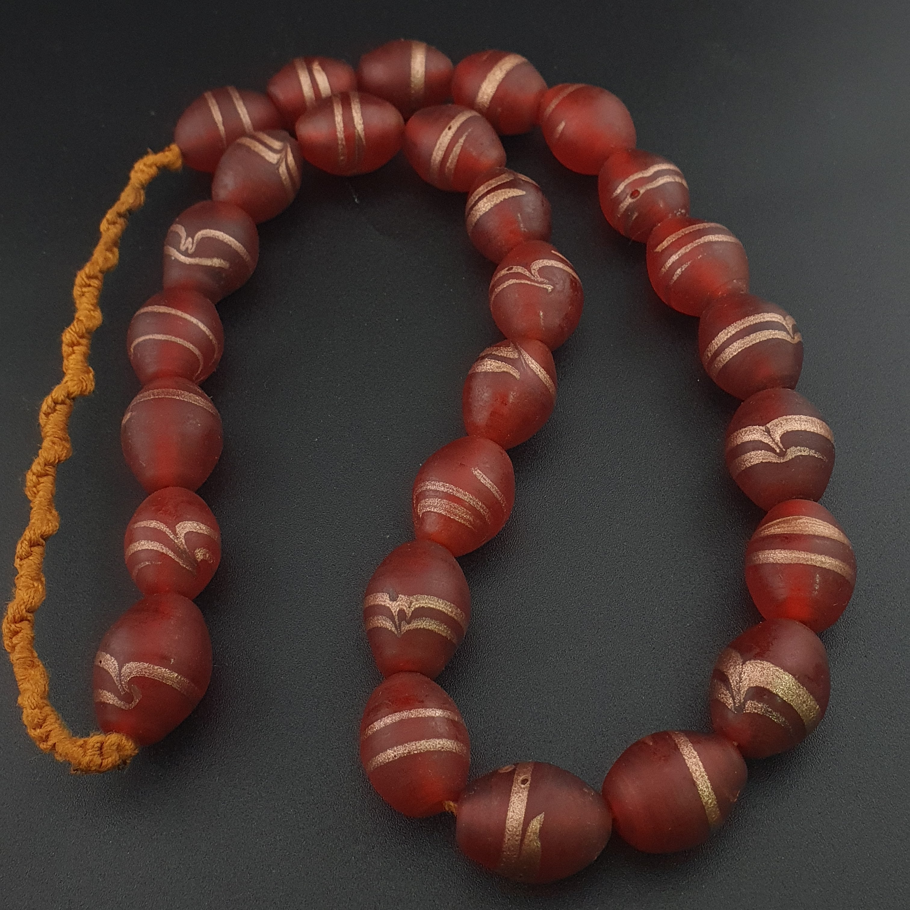 Antique Venetian Style Aventurine Strips Glass Beads Strand