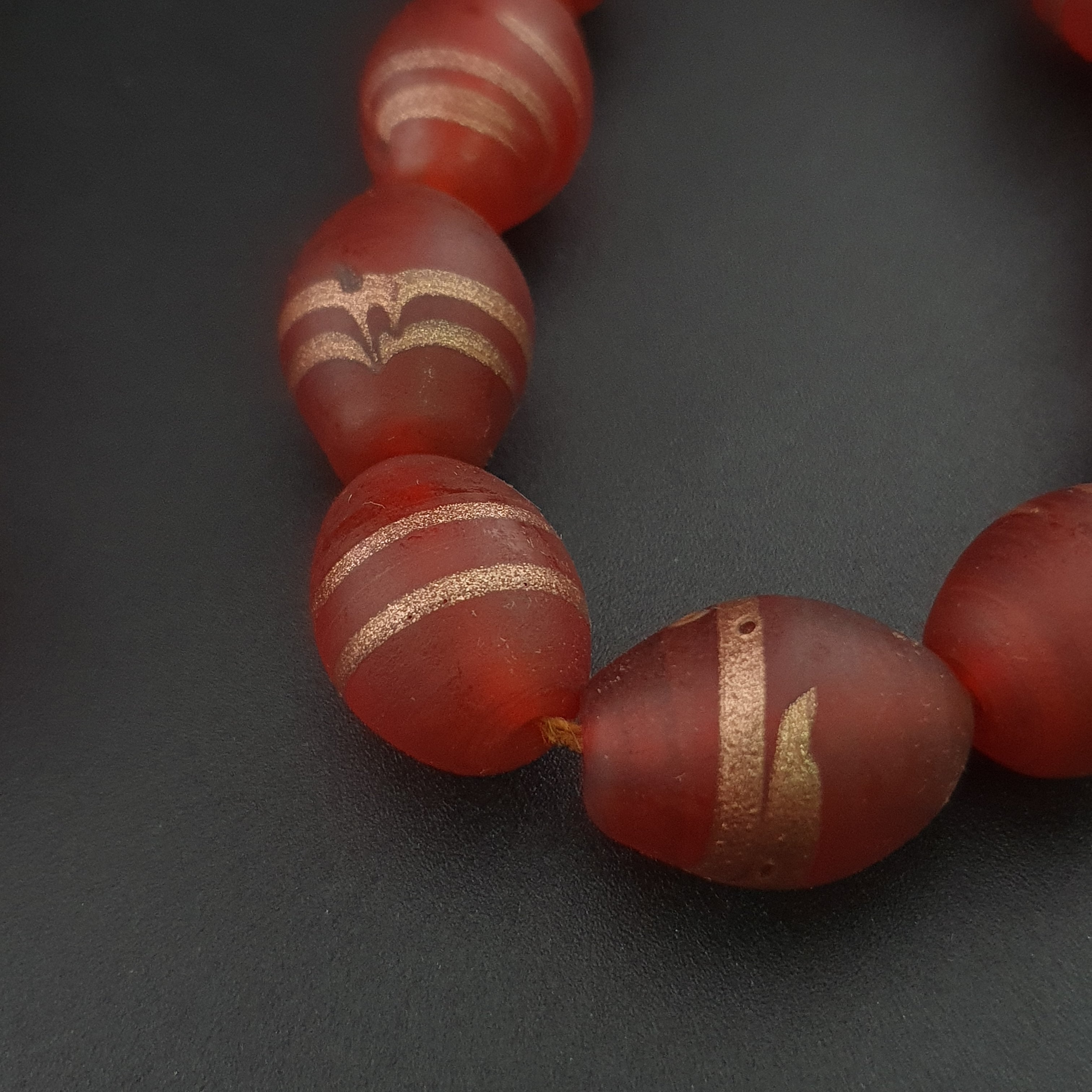 Antique Venetian Style Aventurine Strips Glass Beads Strand