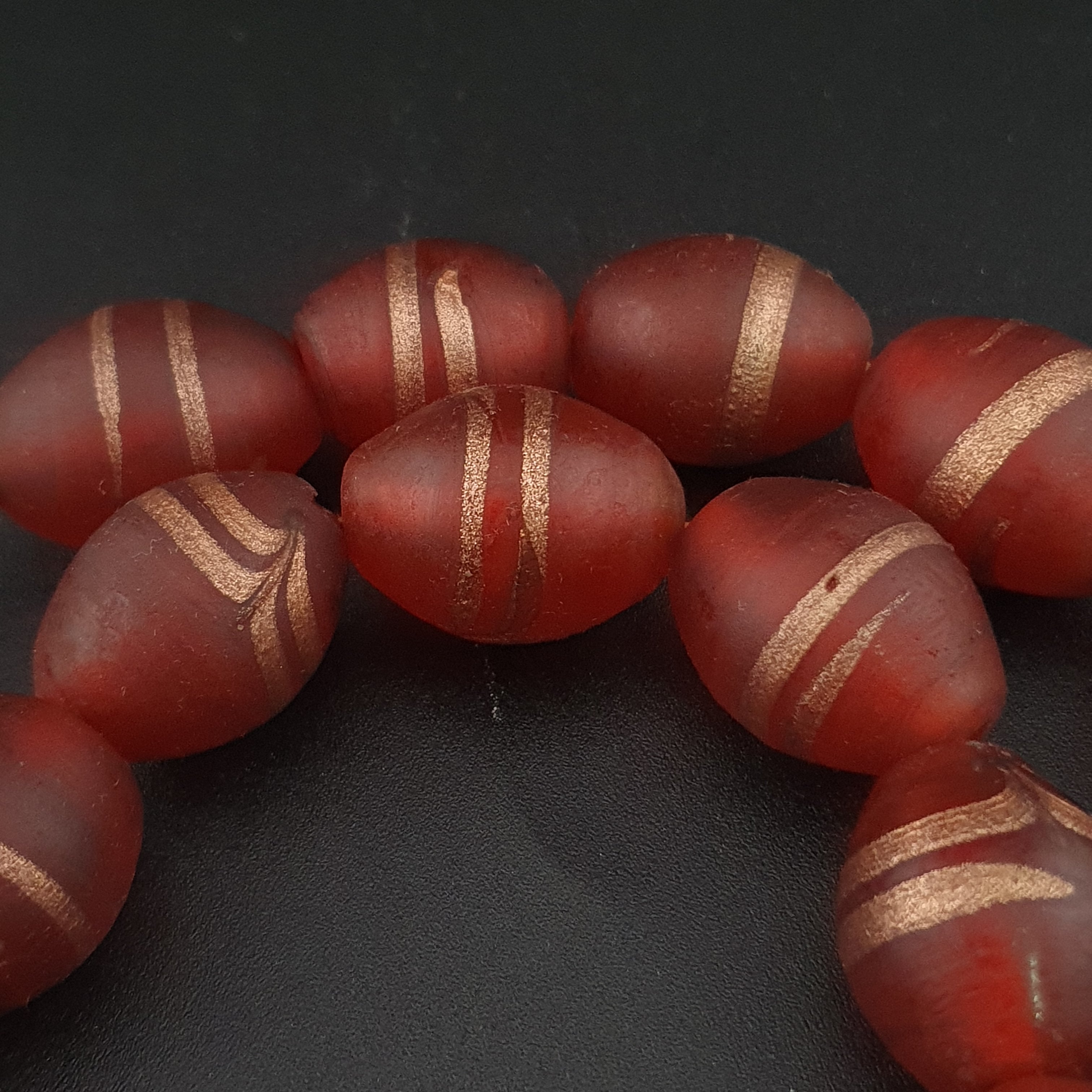 Antique Venetian Style Aventurine Strips Glass Beads Strand