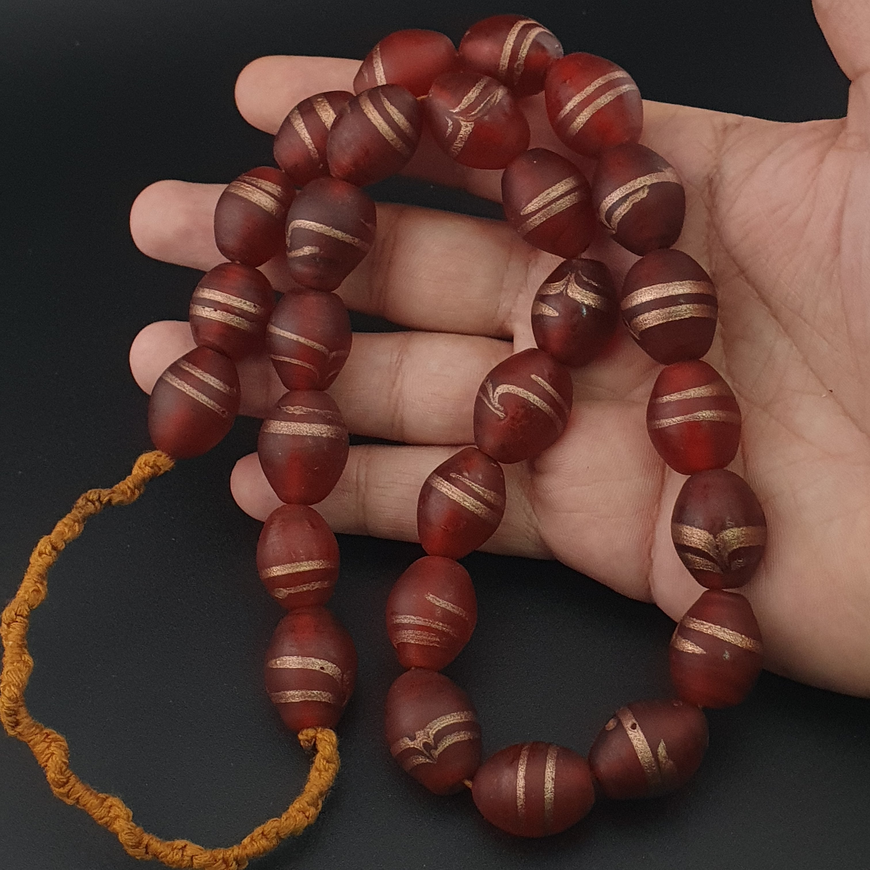 Antique Venetian Style Aventurine Strips Glass Beads Strand