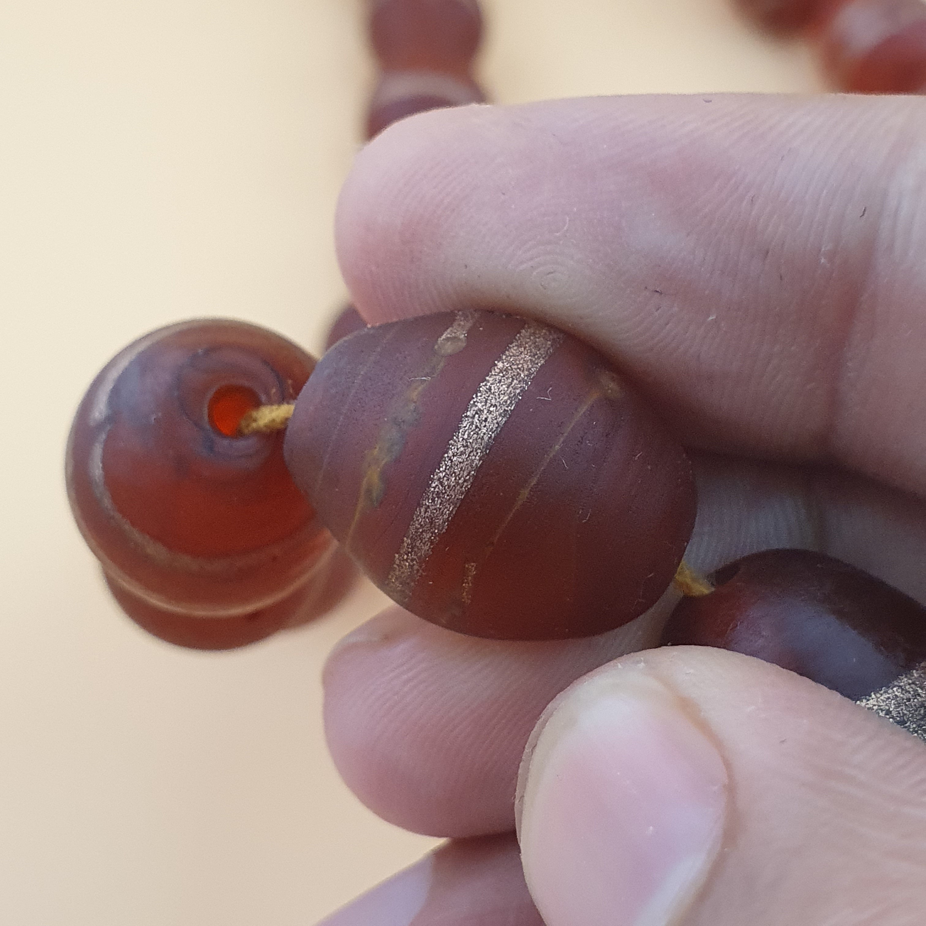 Antique Venetian Style Aventurine Strips Glass Beads Strand