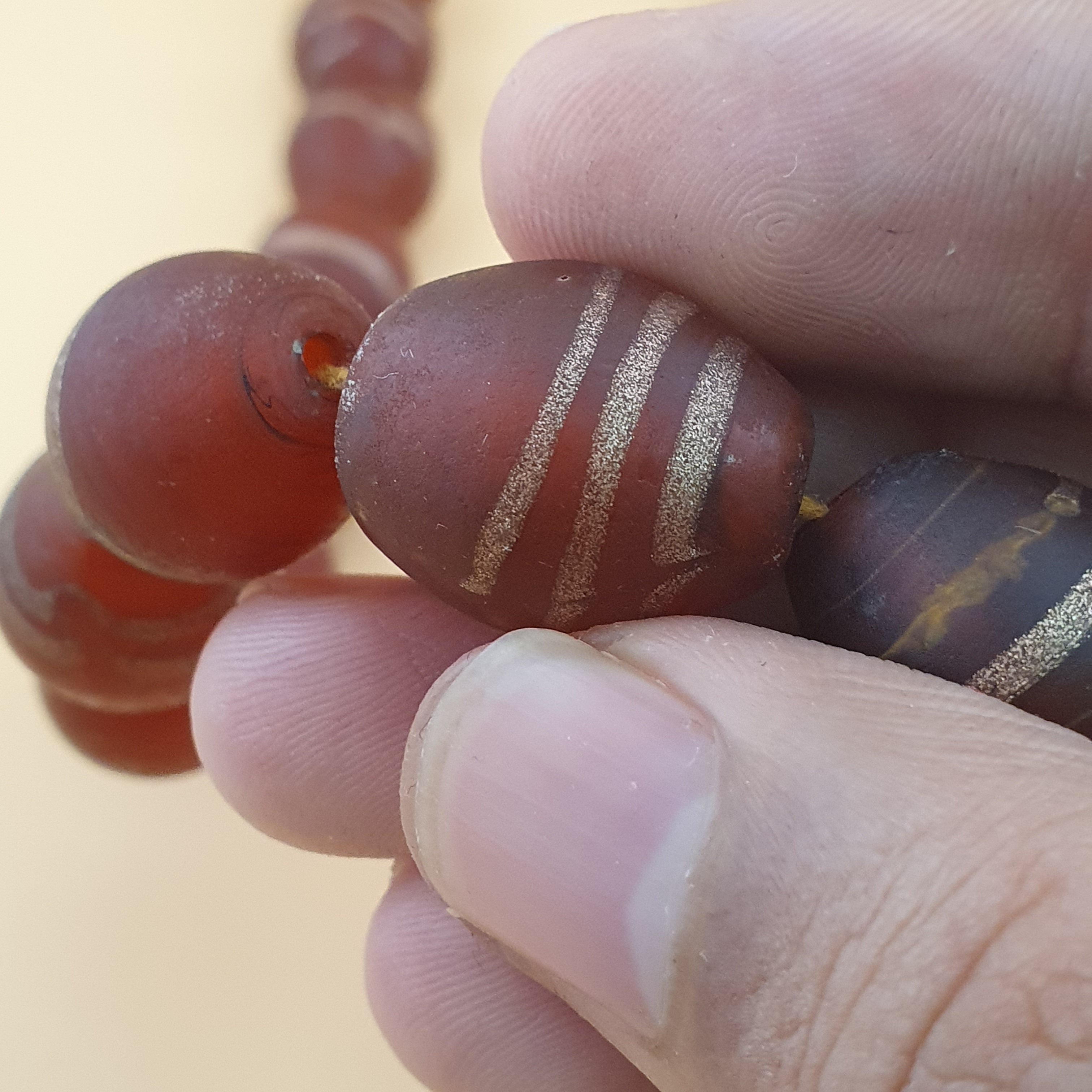 Antique Venetian Style Aventurine Strips Glass Beads Strand