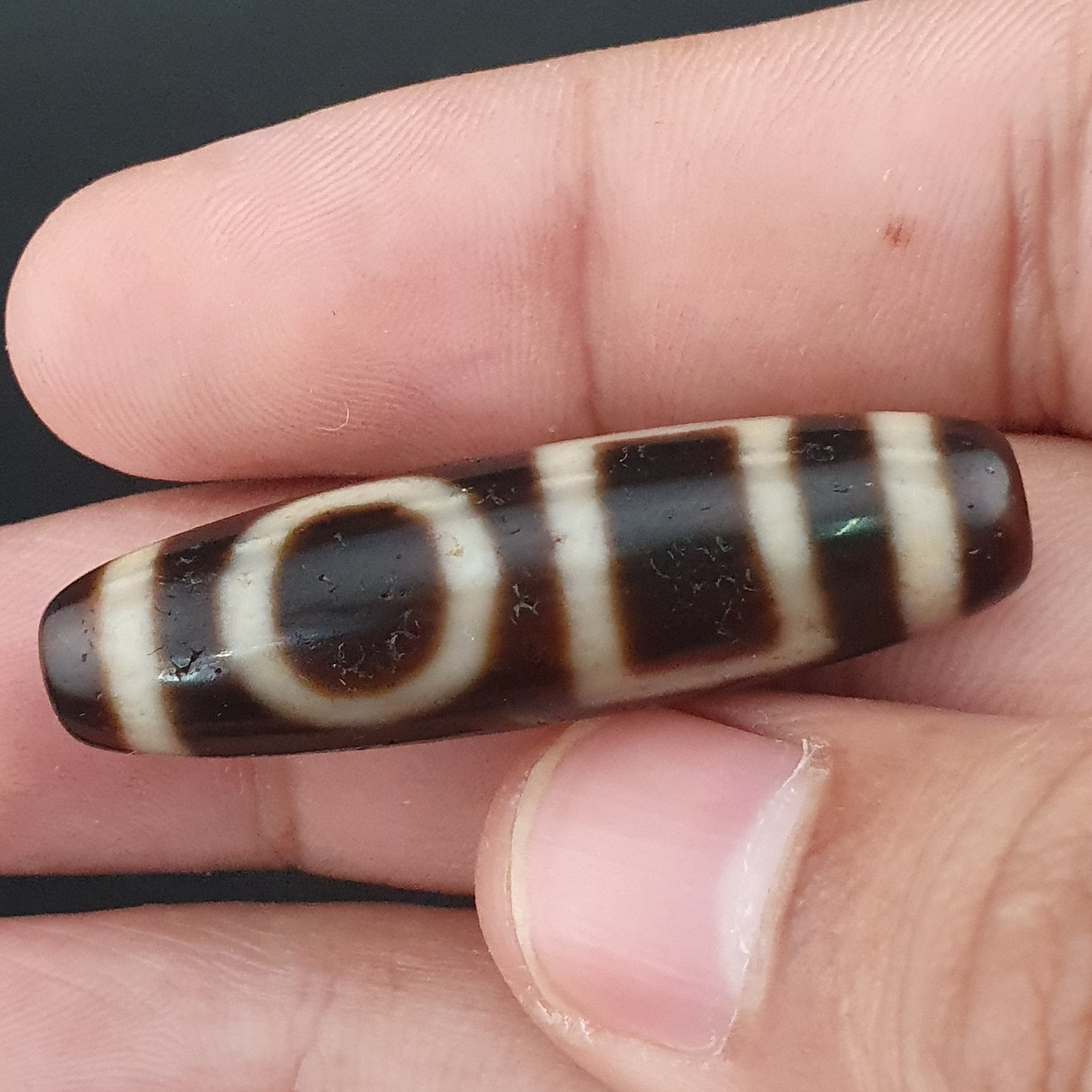 Antique Circle & Square Himalayan Tibetan Agate Dzi Bead Amulet