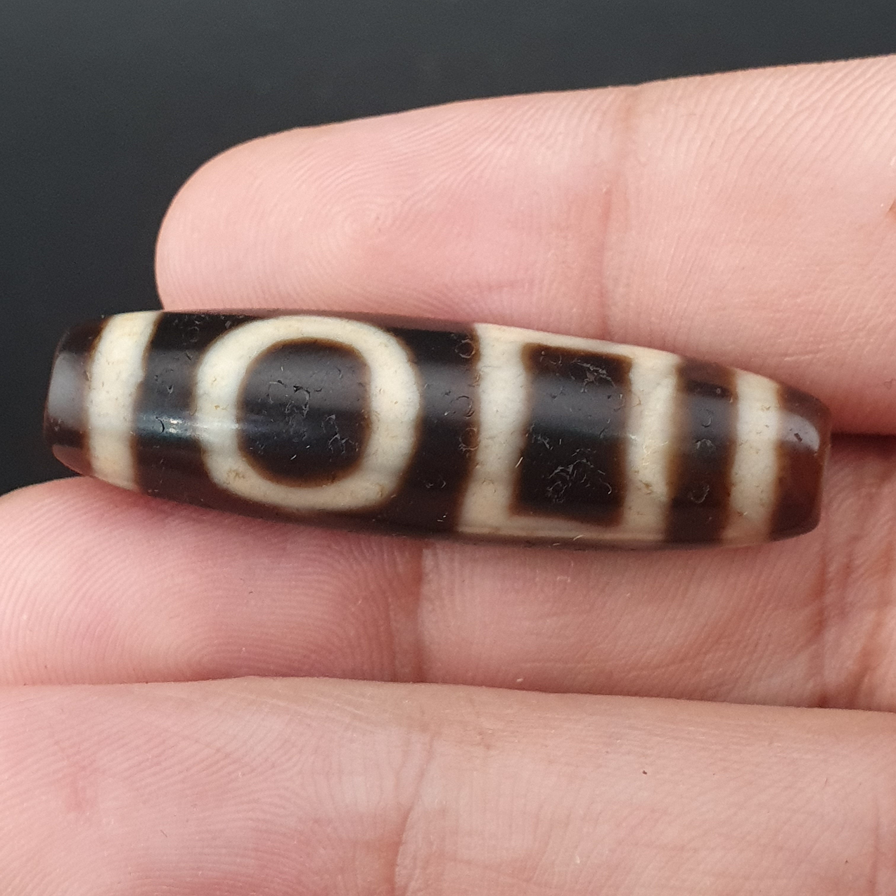 Antique Circle & Square Himalayan Tibetan Agate Dzi Bead Amulet