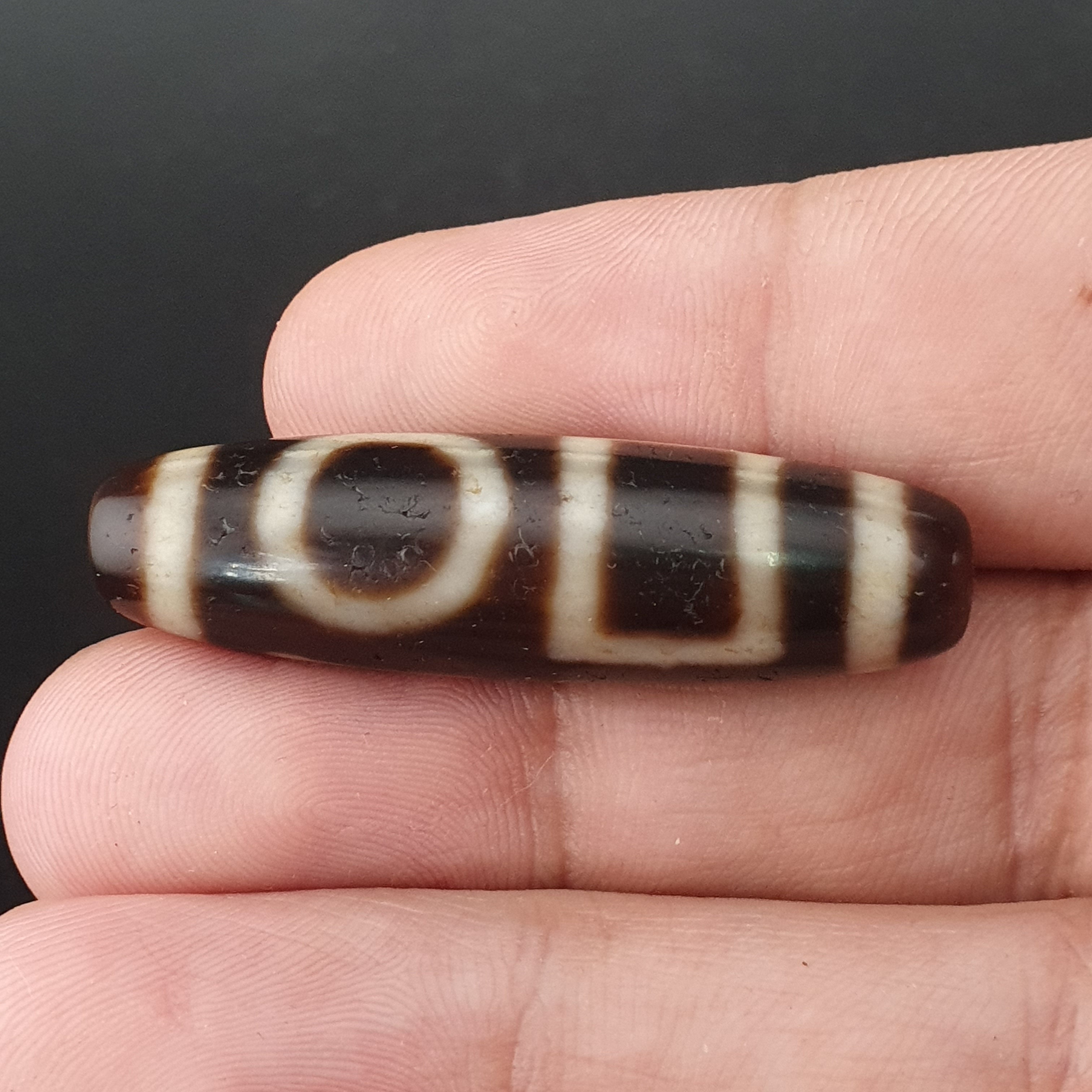 Antique Circle & Square Himalayan Tibetan Agate Dzi Bead Amulet