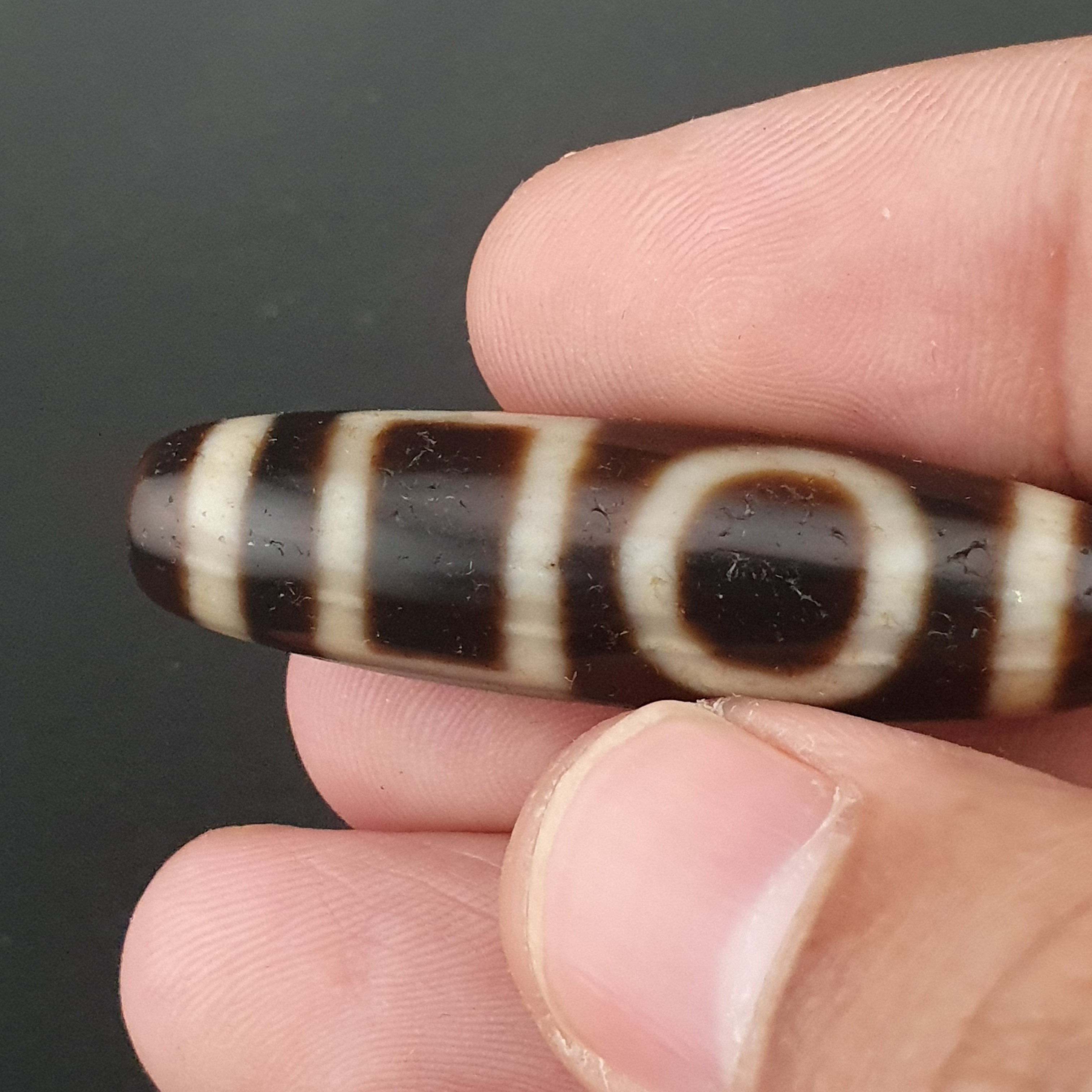 Antique Circle & Square Himalayan Tibetan Agate Dzi Bead Amulet