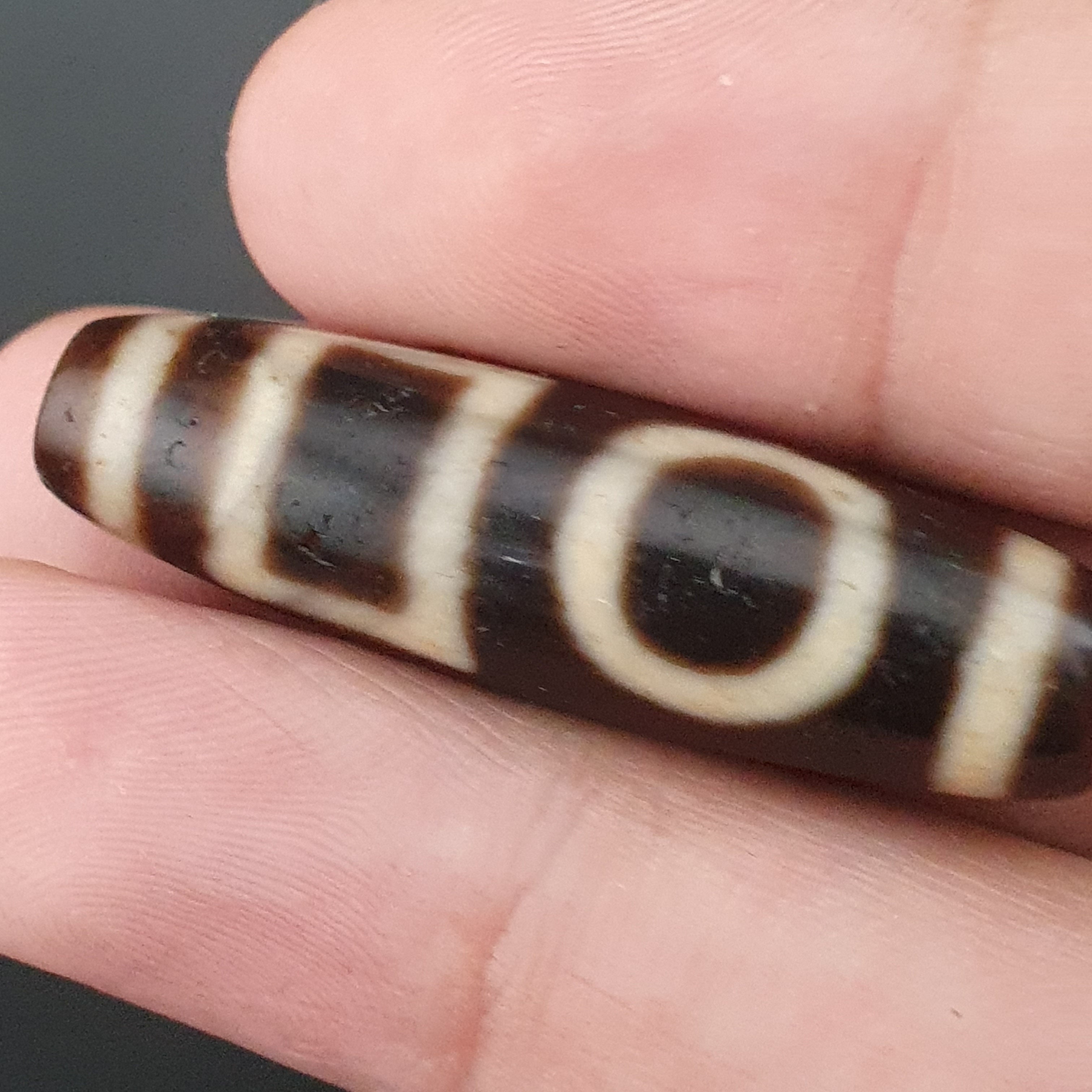 Antique Circle & Square Himalayan Tibetan Agate Dzi Bead Amulet