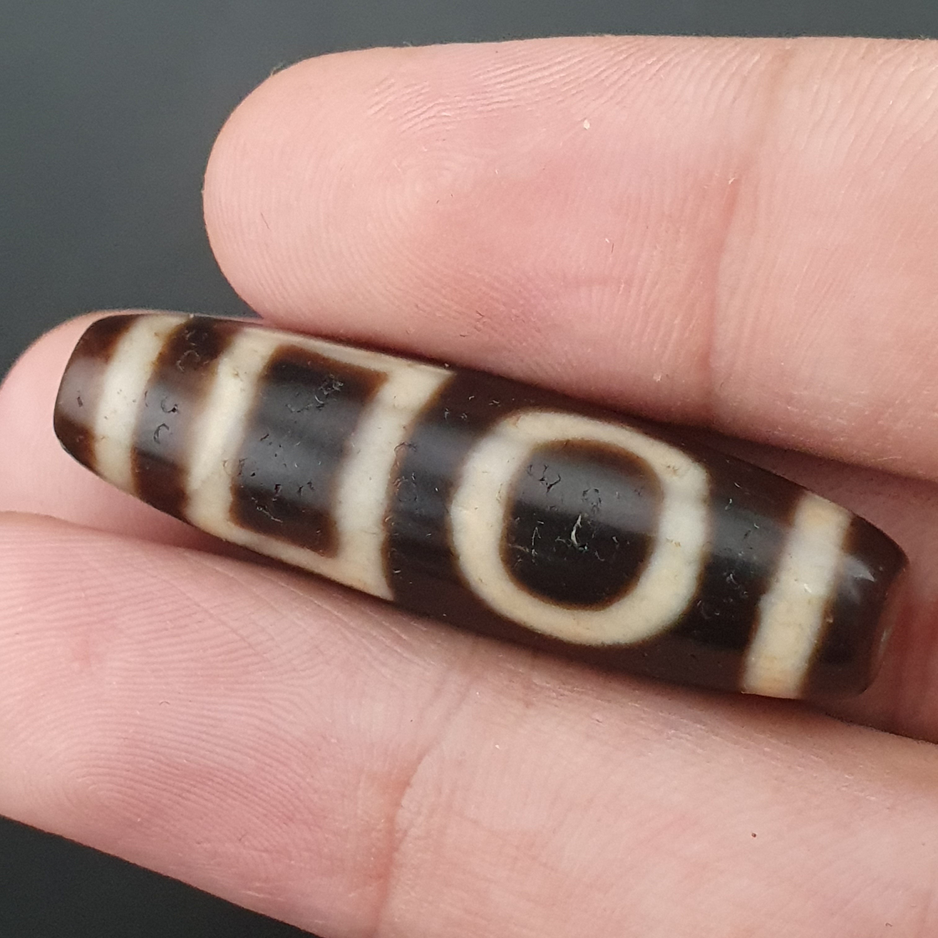 Antique Circle & Square Himalayan Tibetan Agate Dzi Bead Amulet
