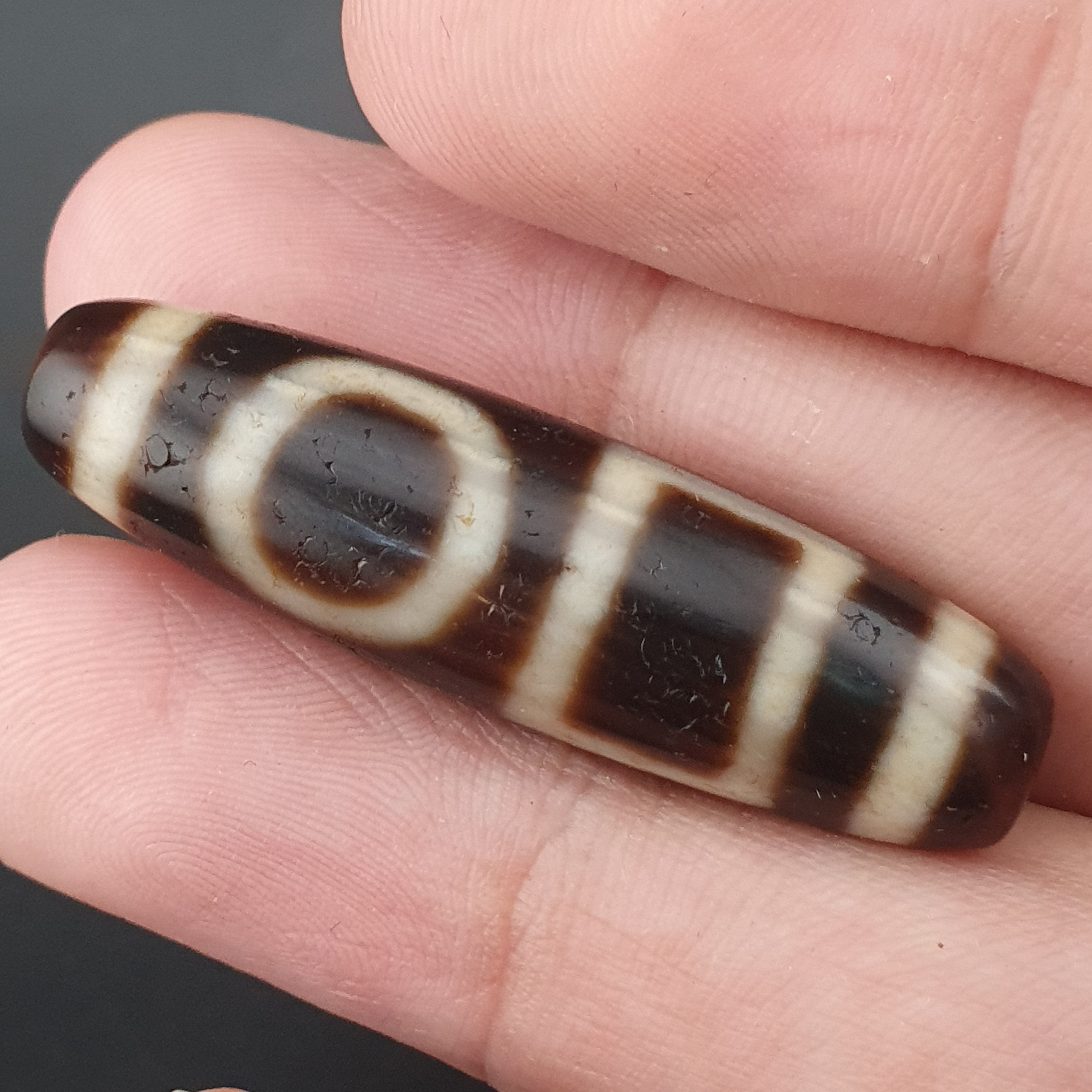 Antique Circle & Square Himalayan Tibetan Agate Dzi Bead Amulet