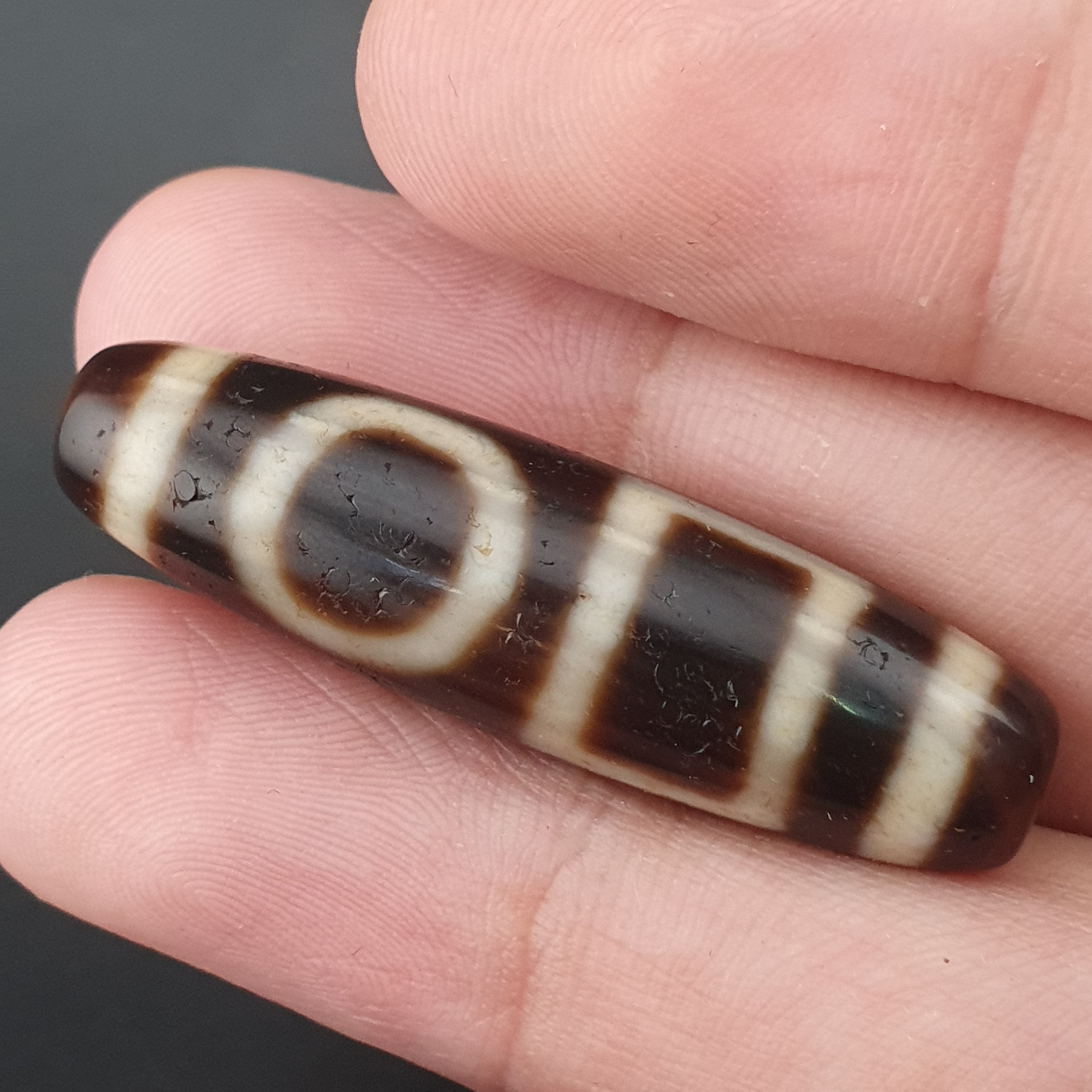 Antique Circle & Square Himalayan Tibetan Agate Dzi Bead Amulet