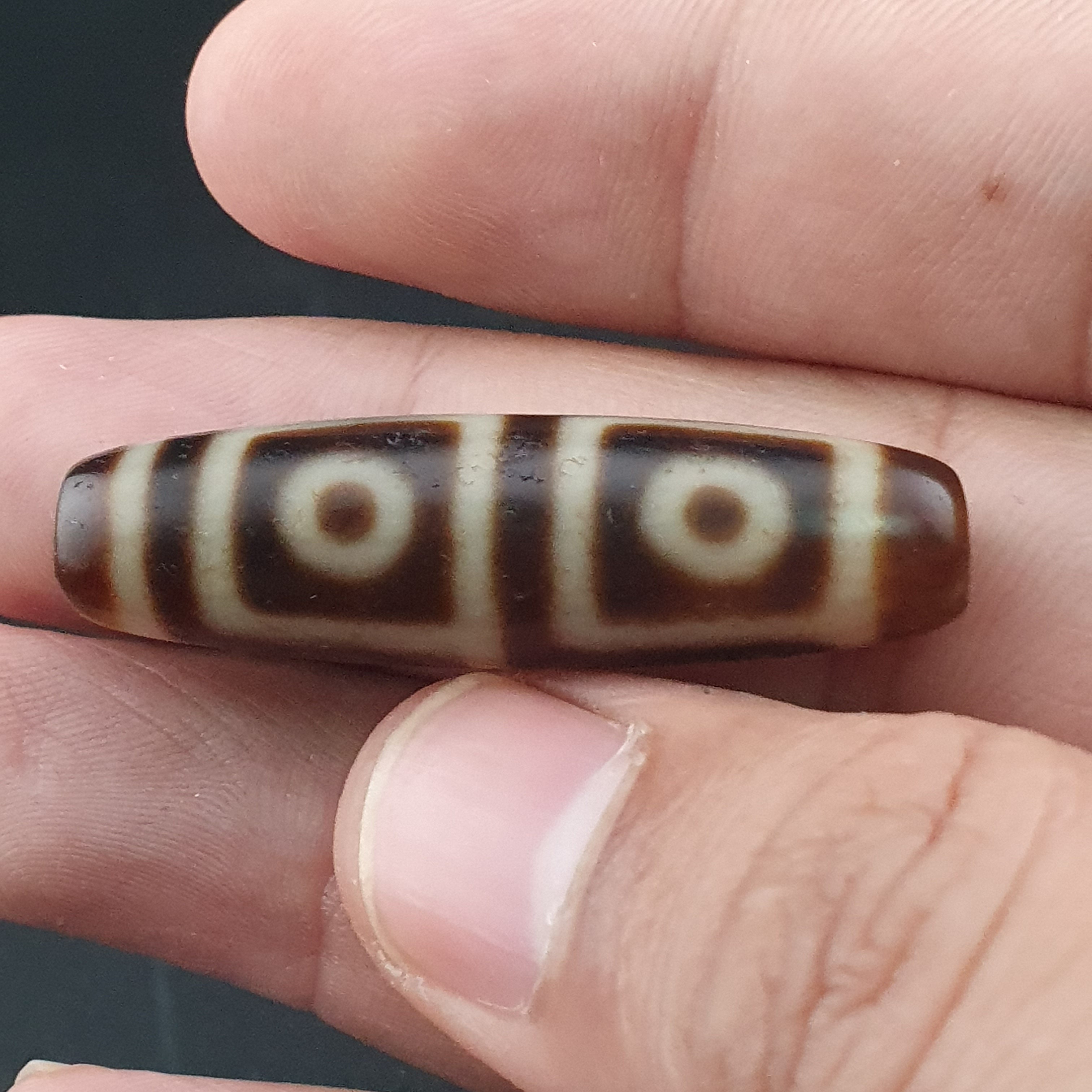 Antique Himalayan Tibetan 4 Eyes Agate Dzi Bead Amulet