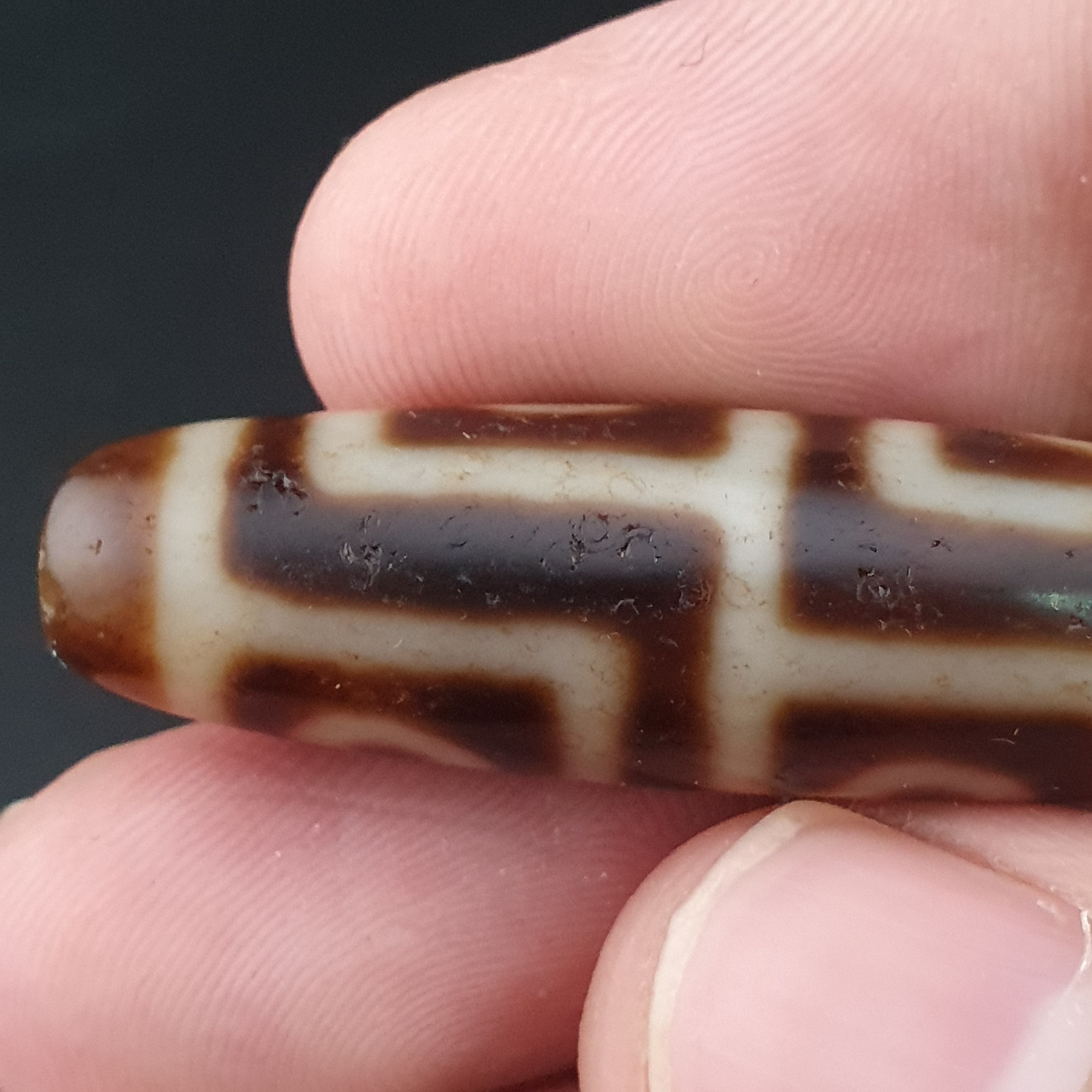 Antique Himalayan Tibetan 4 Eyes Agate Dzi Bead Amulet