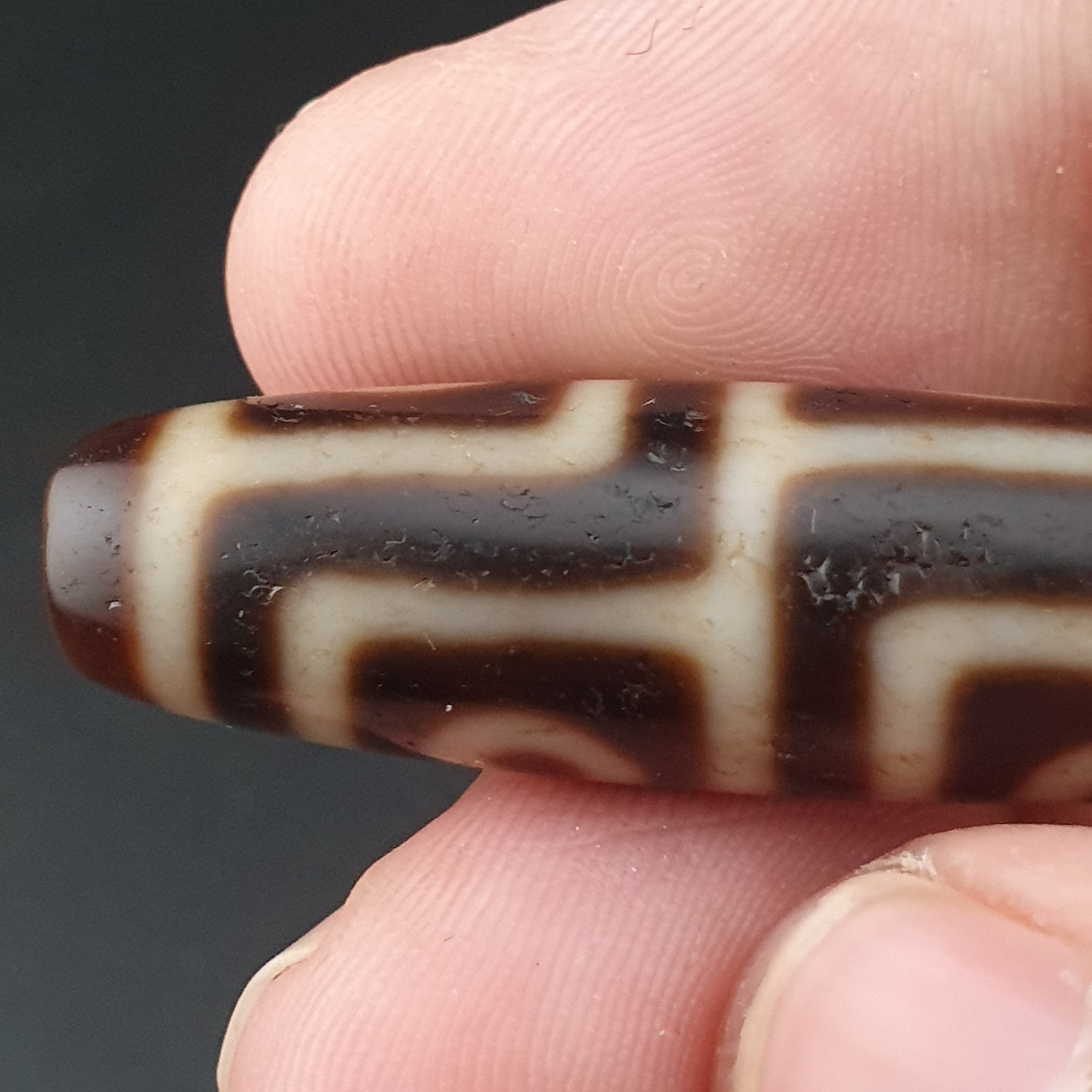 Antique Himalayan Tibetan 4 Eyes Agate Dzi Bead Amulet