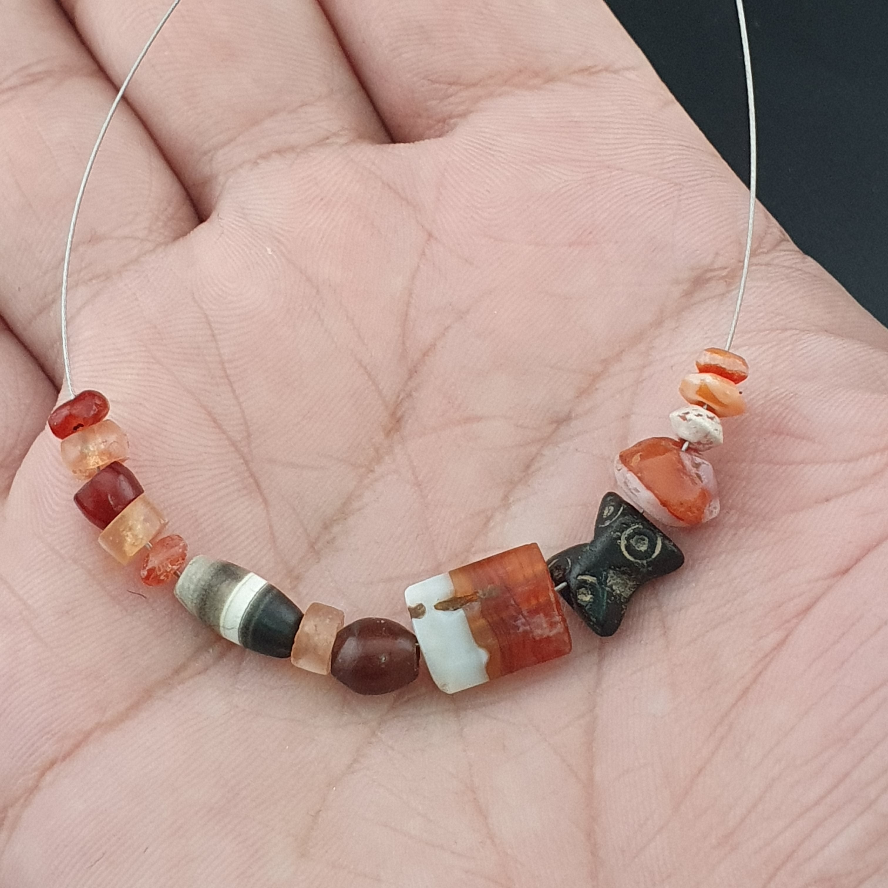 Rare Ancient Carnelian & Suleimani Agate Bead Collection – 14 Pieces