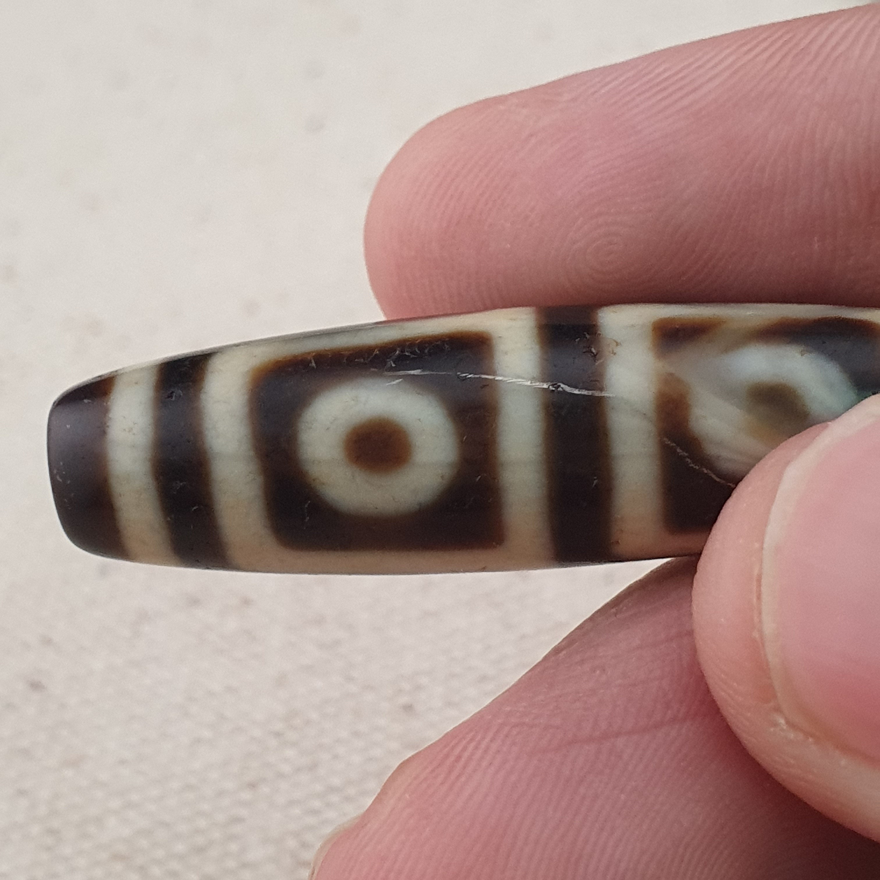 Rare Antique Himalayan Tibetan 4 Eyes Agate Dzi Bead Amulet