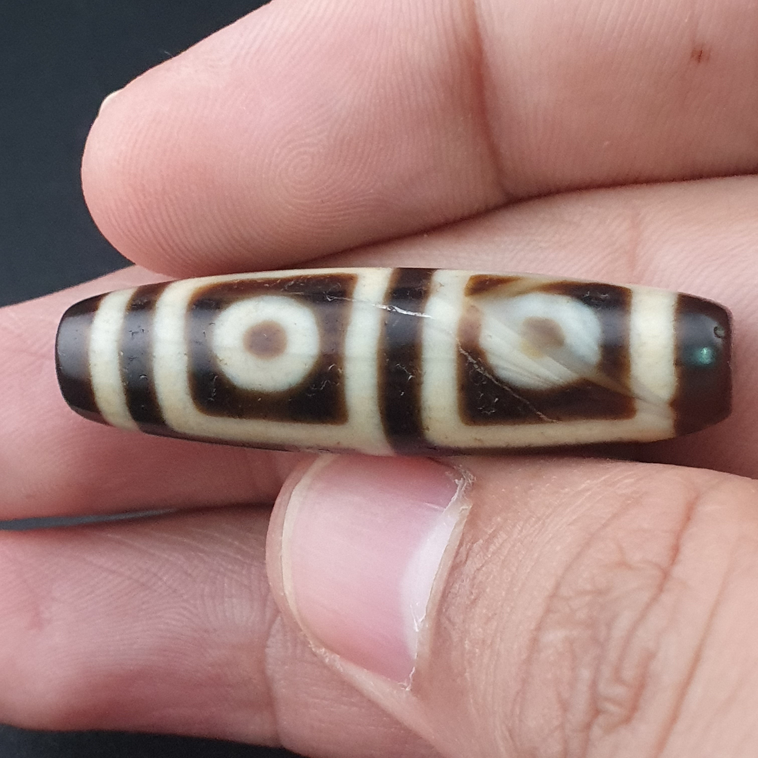 Rare Antique Himalayan Tibetan 4 Eyes Agate Dzi Bead Amulet