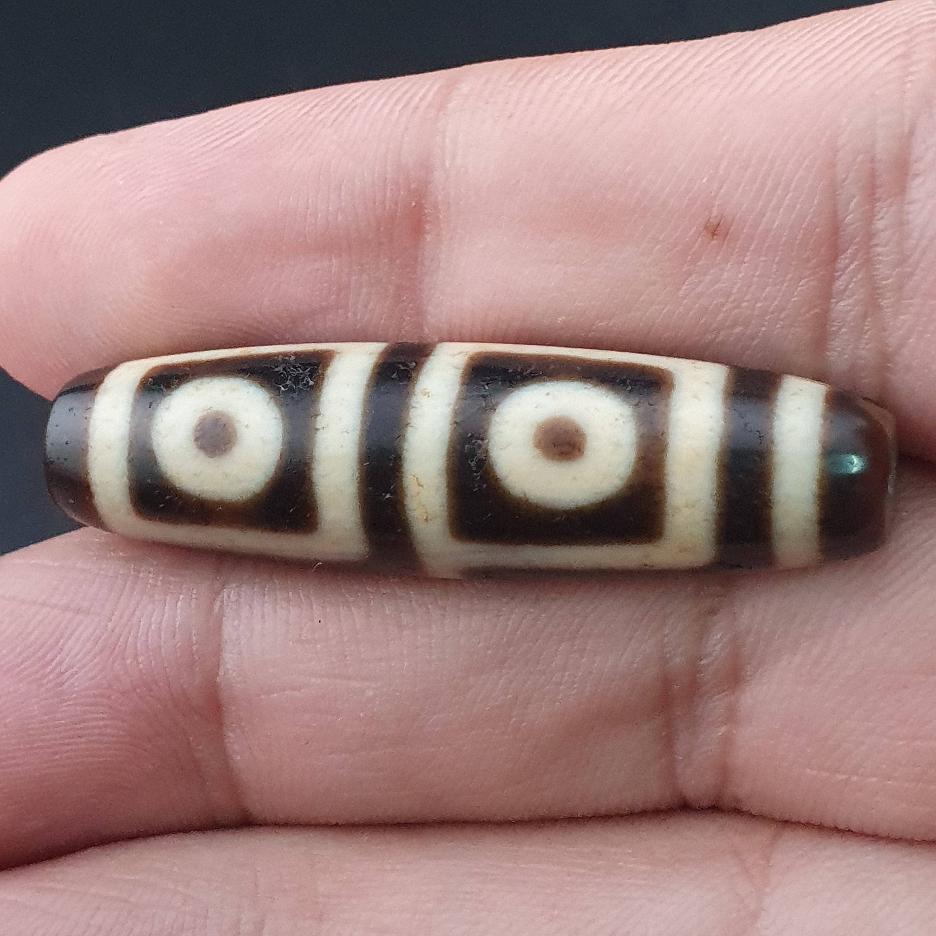 Rare Antique Himalayan Tibetan 4 Eyes Agate Dzi Bead Amulet