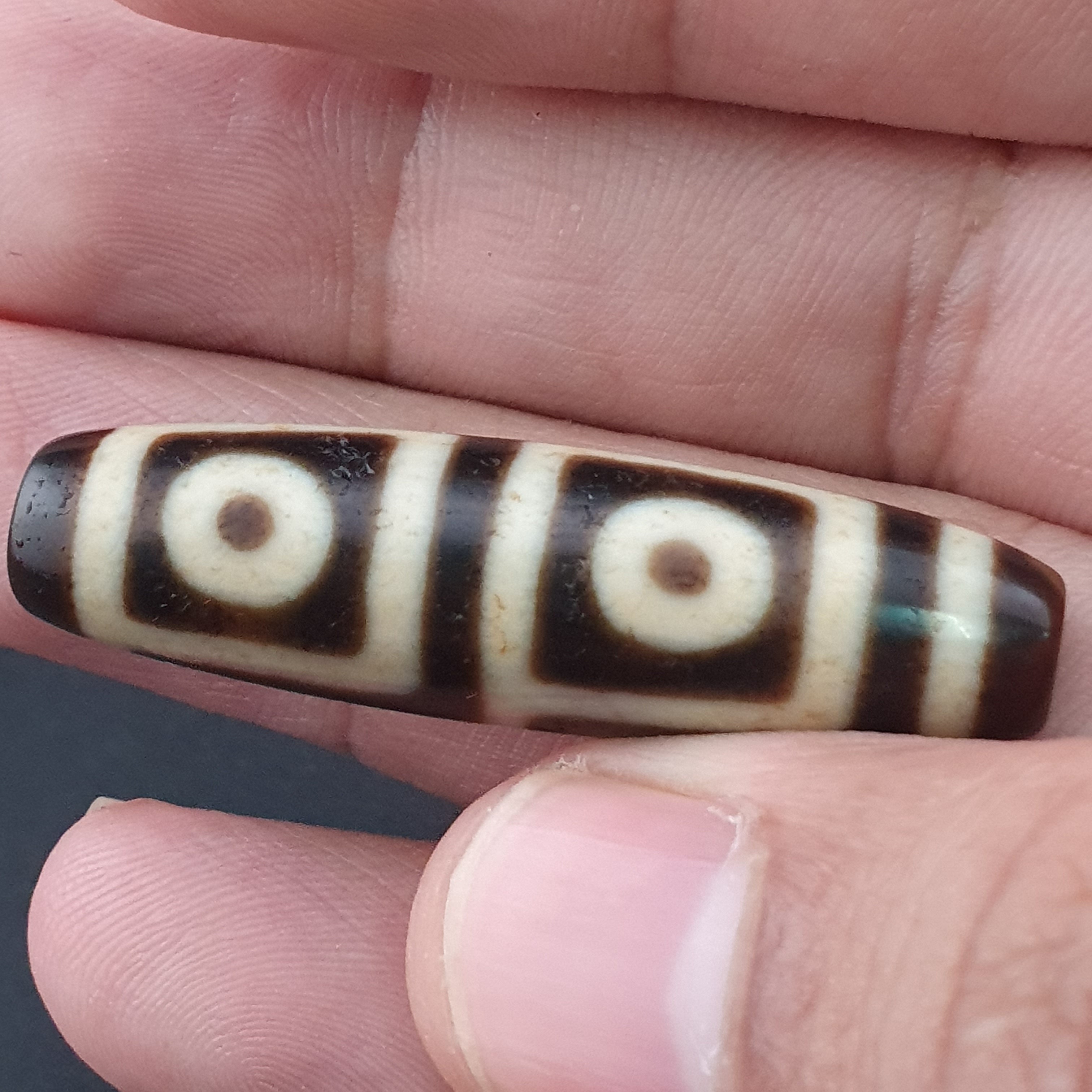 Rare Antique Himalayan Tibetan 4 Eyes Agate Dzi Bead Amulet