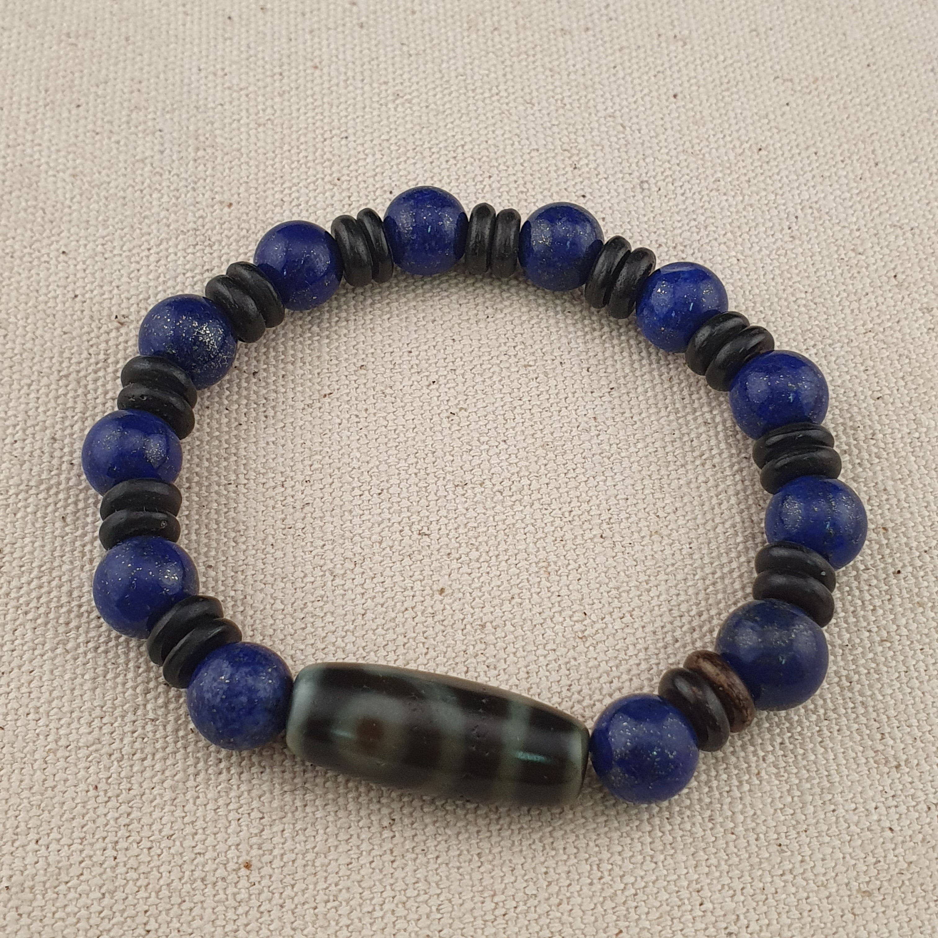 Vintage Himalayan 2 Eyes Agate & LapisLazuli Beads Bracelet