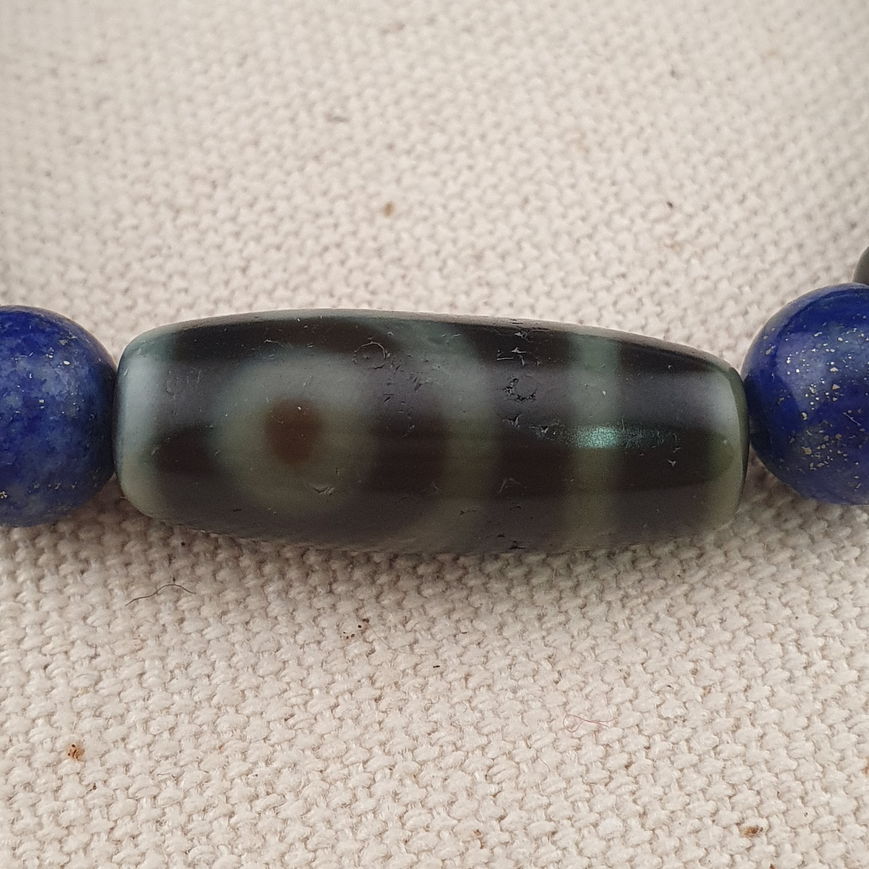 Vintage Himalayan 2 Eyes Agate & LapisLazuli Beads Bracelet