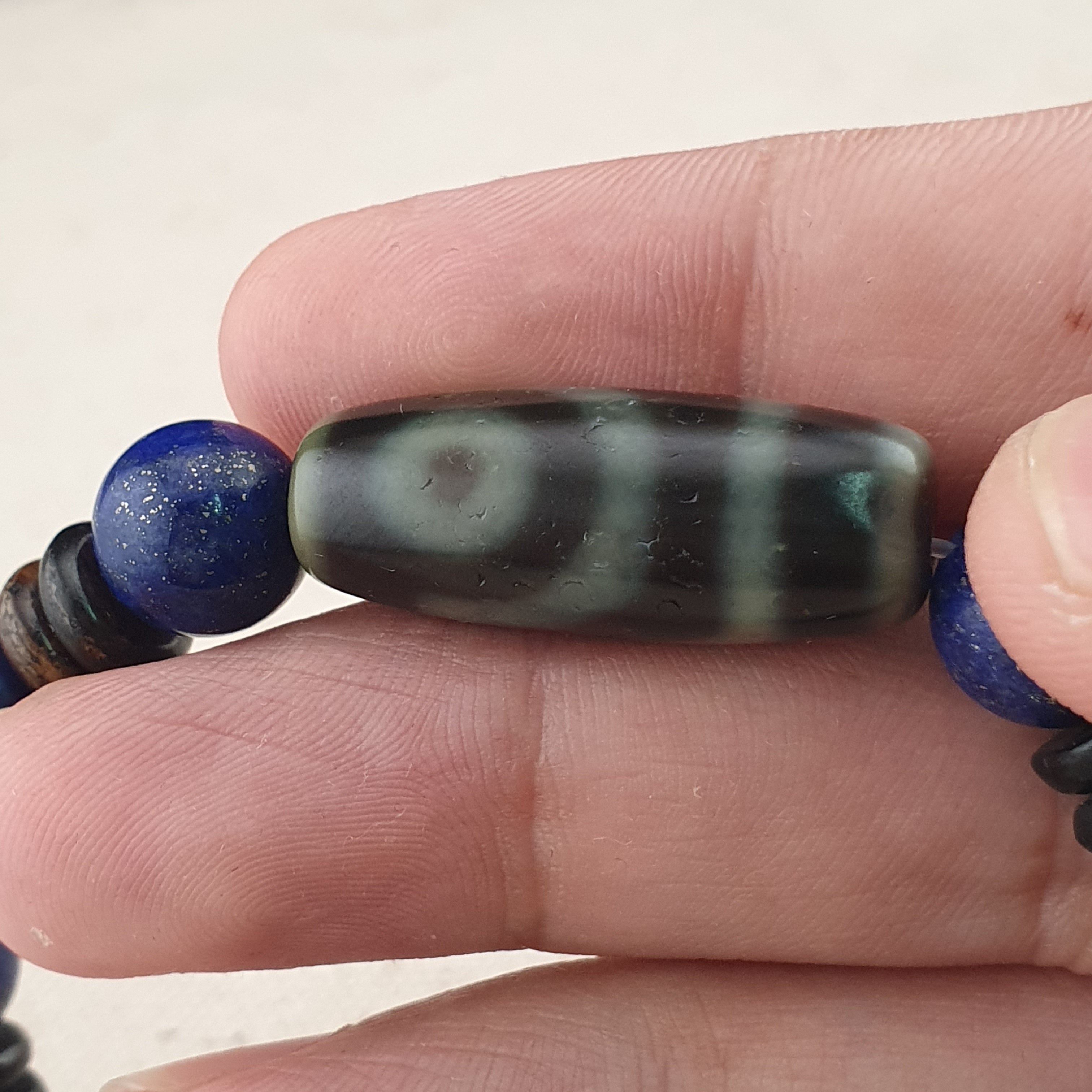 Vintage Himalayan 2 Eyes Agate & LapisLazuli Beads Bracelet