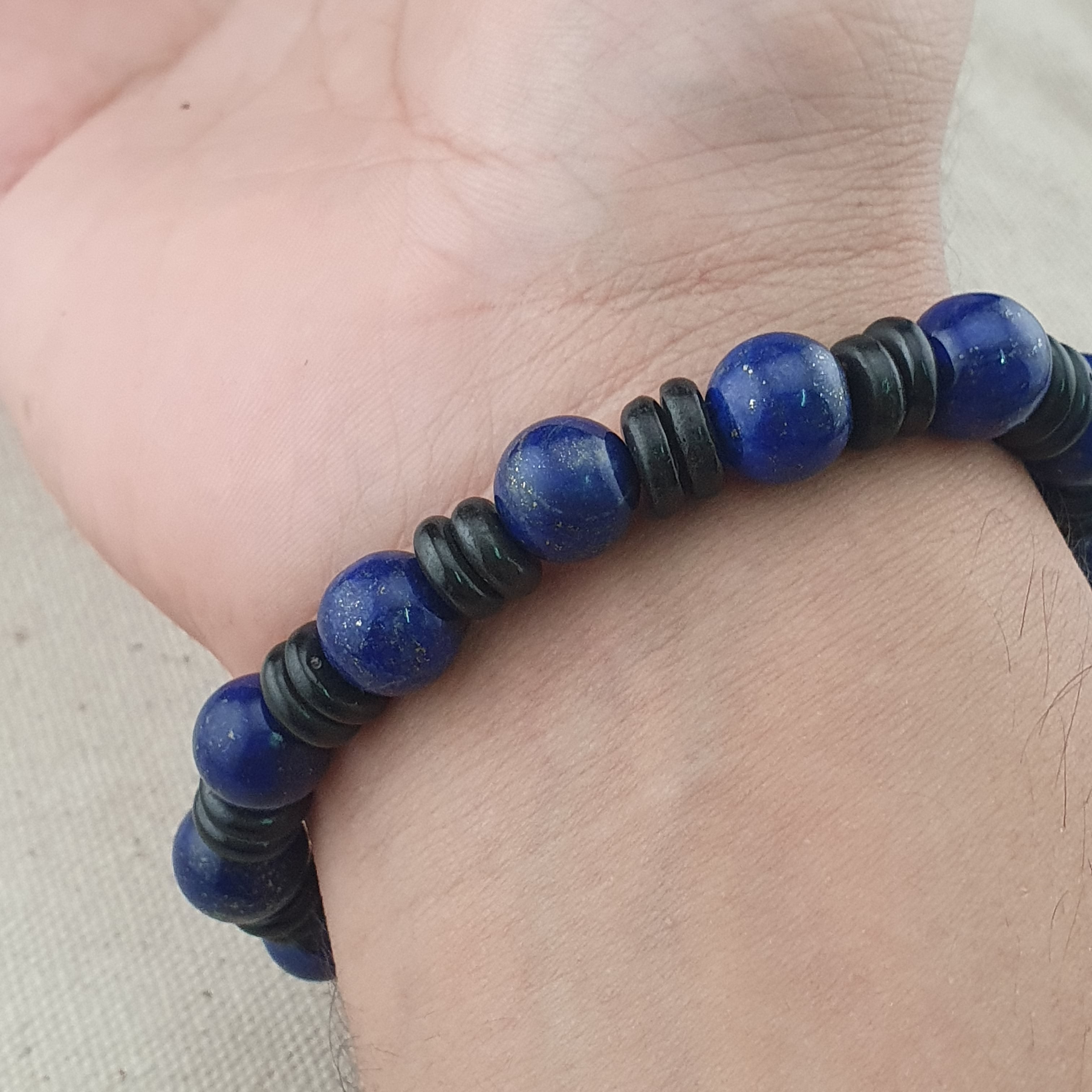 Vintage Himalayan 2 Eyes Agate & LapisLazuli Beads Bracelet