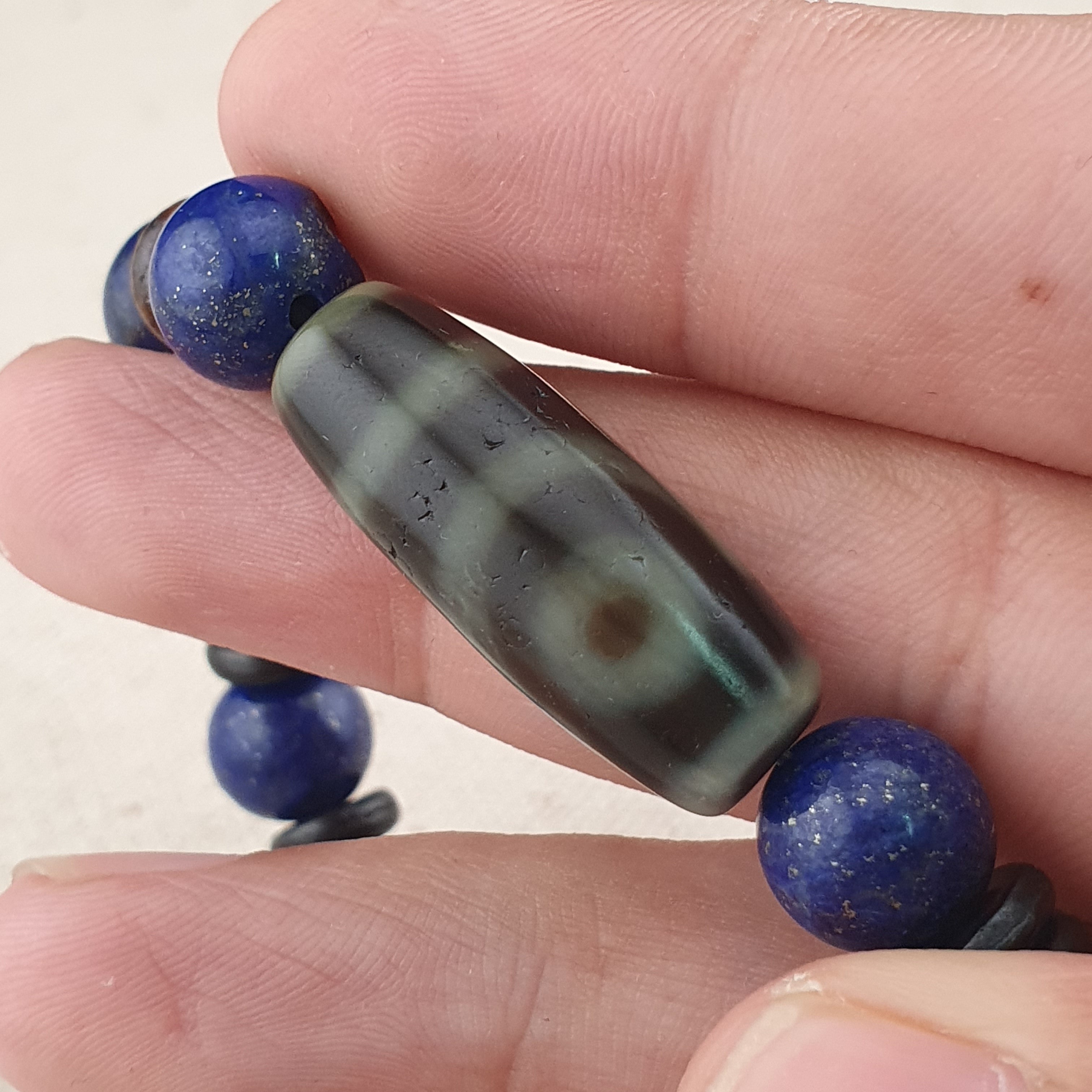 Vintage Himalayan 2 Eyes Agate & LapisLazuli Beads Bracelet