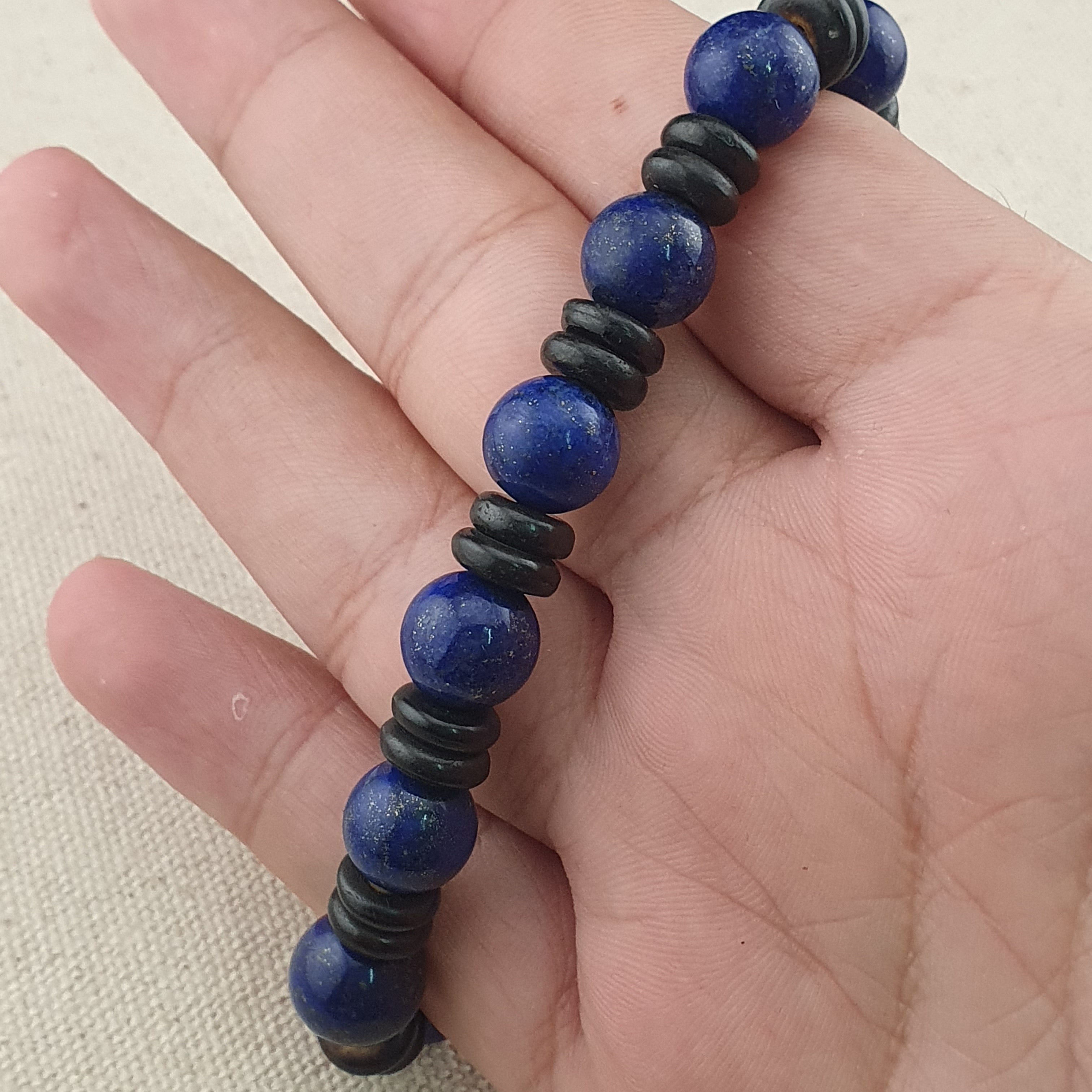 Vintage Himalayan 2 Eyes Agate & LapisLazuli Beads Bracelet