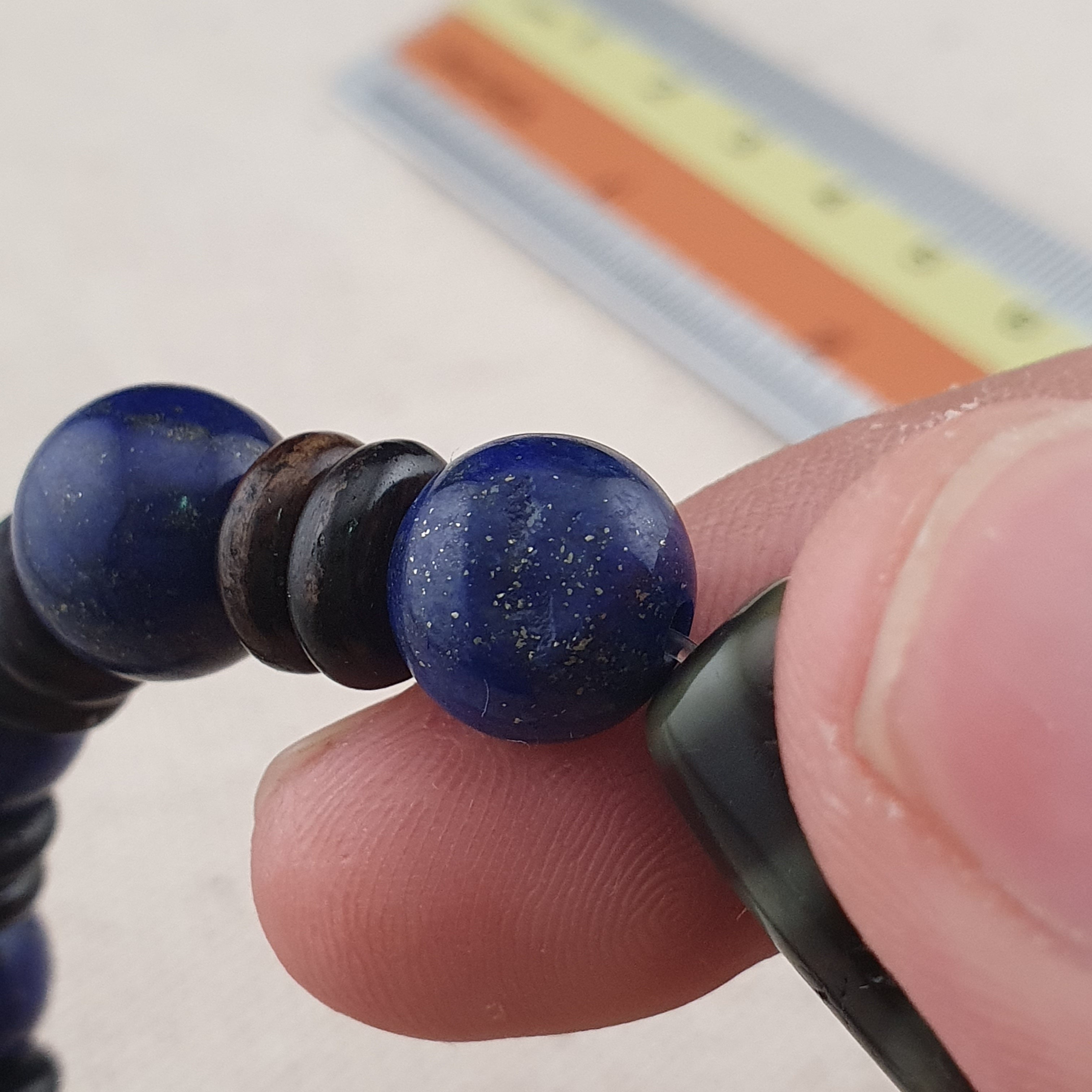 Vintage Himalayan 2 Eyes Agate & LapisLazuli Beads Bracelet