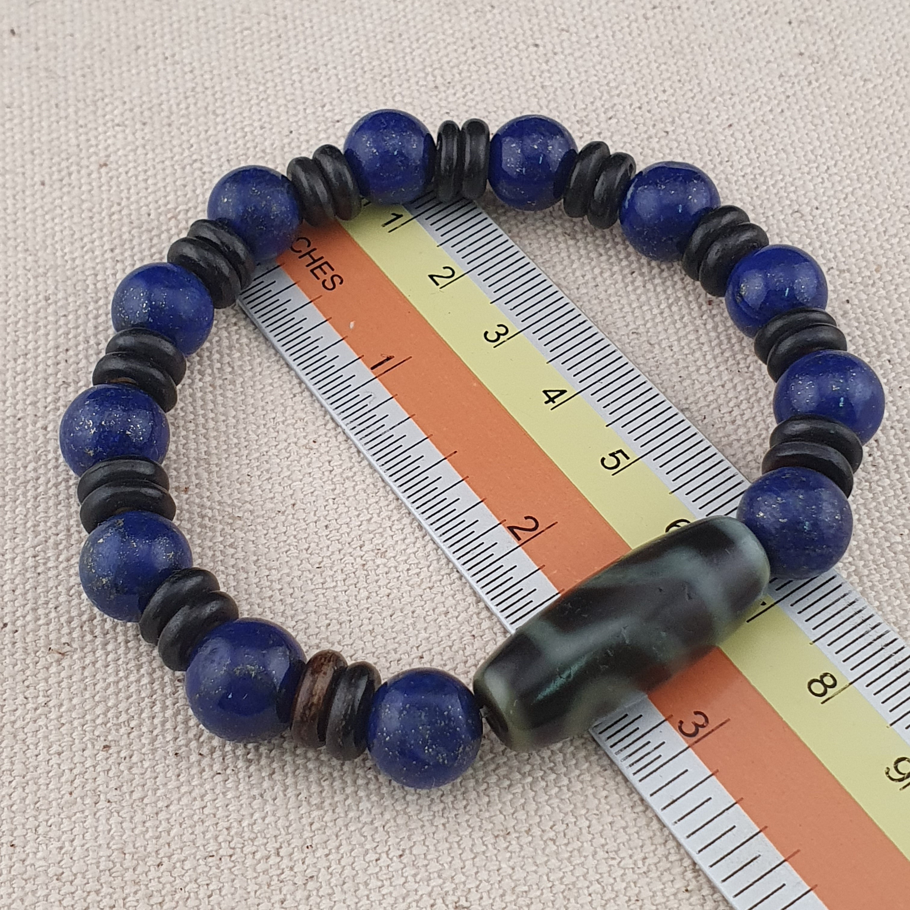 Vintage Himalayan 2 Eyes Agate & LapisLazuli Beads Bracelet
