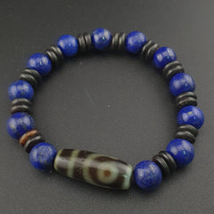 Vintage Himalayan 2 Eyes Agate & LapisLazuli Beads Bracelet