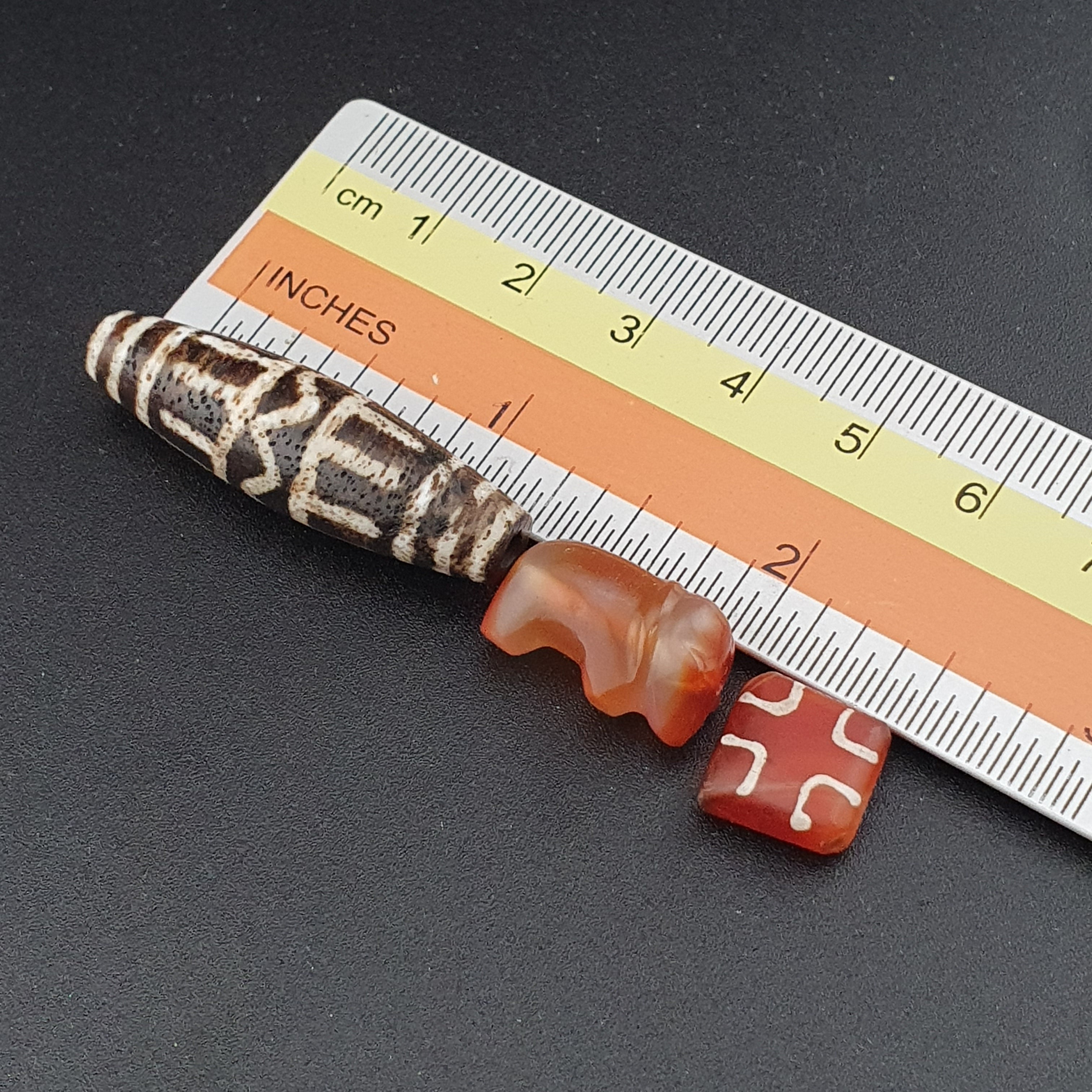 Antique Burmese Pumtek Pyu & Carnelian Beads Lot Of 3