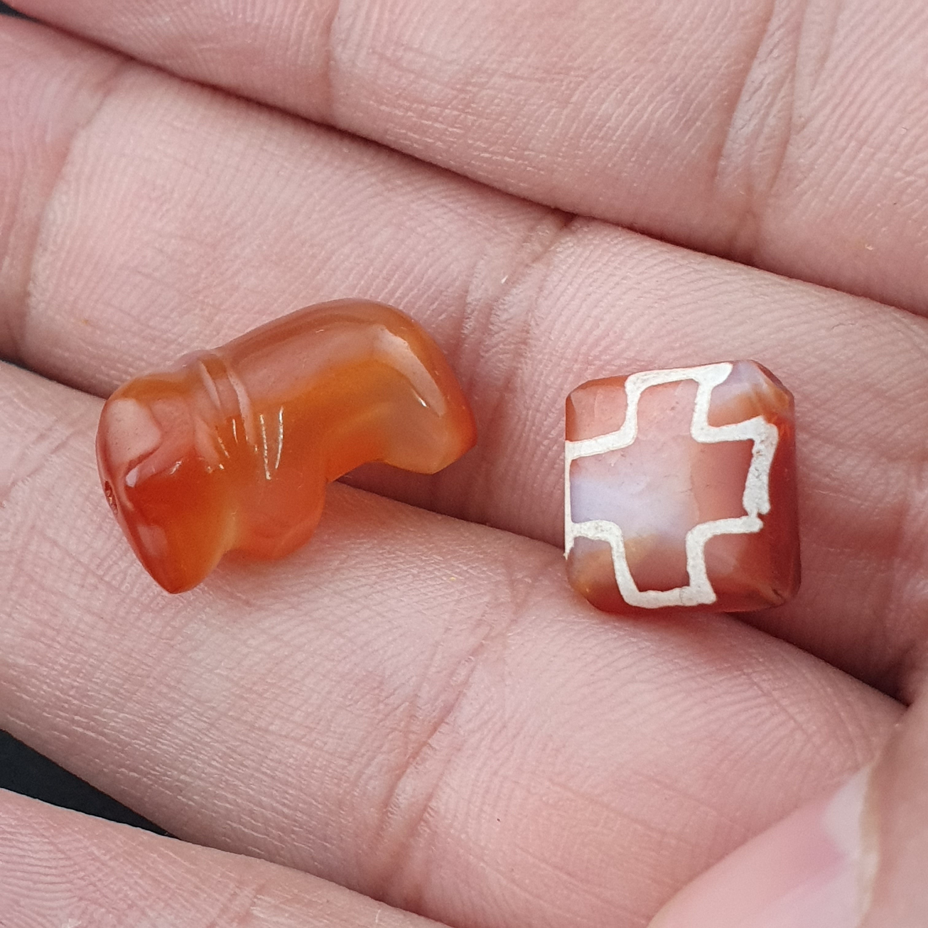 Antique Burmese Pumtek Pyu & Carnelian Beads Lot Of 3