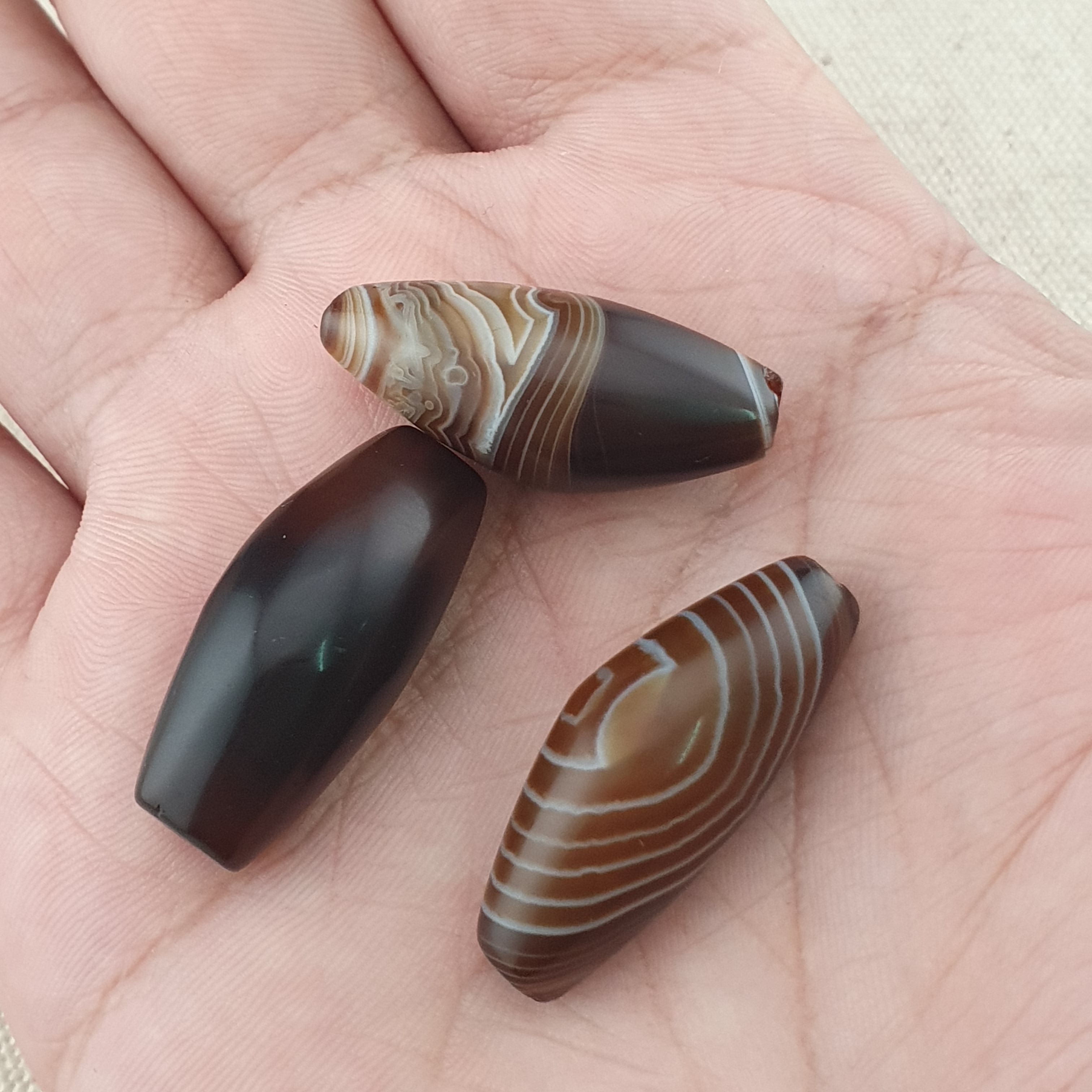 Vintage Natural Eye Suliemani Agate Beads Amulet Lot Of 3