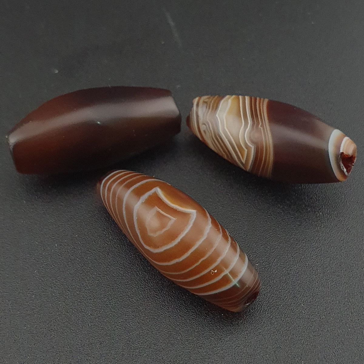 Vintage Natural Eye Suliemani Agate Beads Amulet Lot Of 3