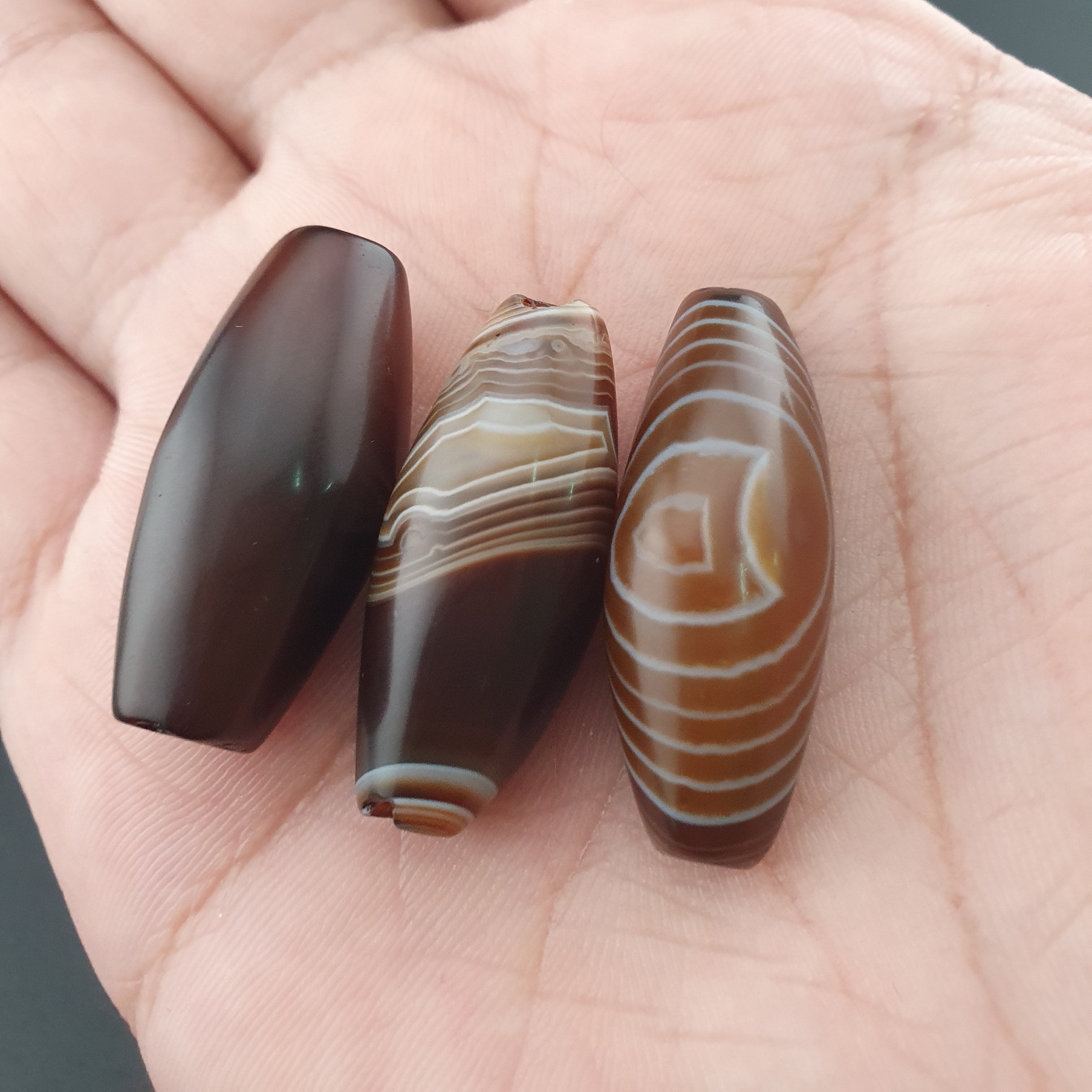 Vintage Natural Eye Suliemani Agate Beads Amulet Lot Of 3